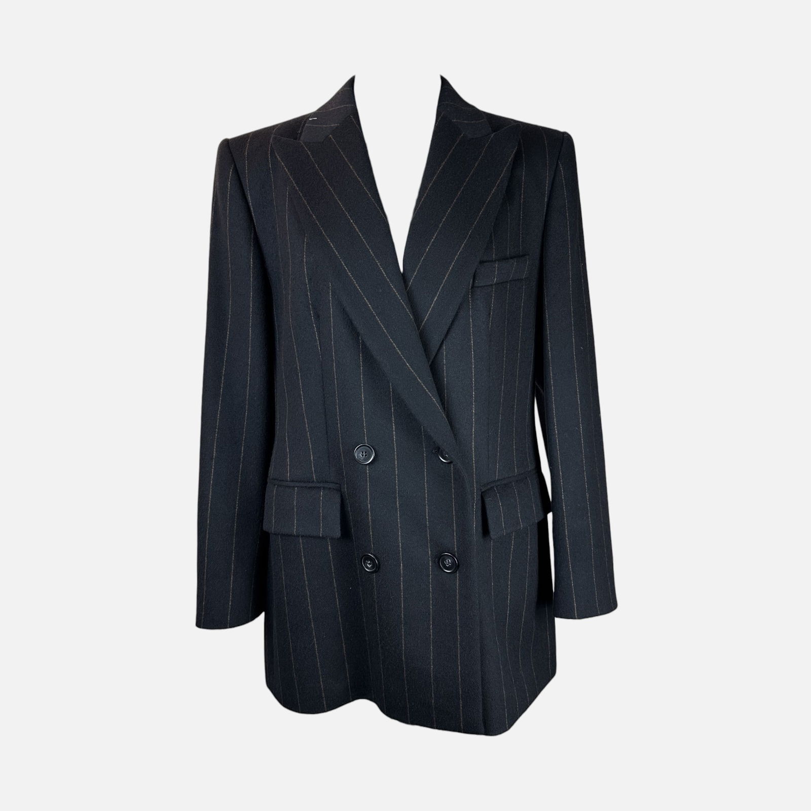 Max Mara Saks Fifth Avenue Black Pinstripe Wool Blazer (1 of 4)