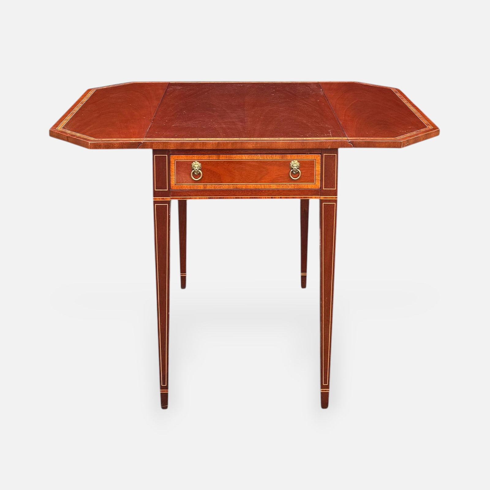 Kindel Federal Style Inlaid Satinwood Mahogany 1-Drawer Drop-Leaf Side Table (1 of 8)