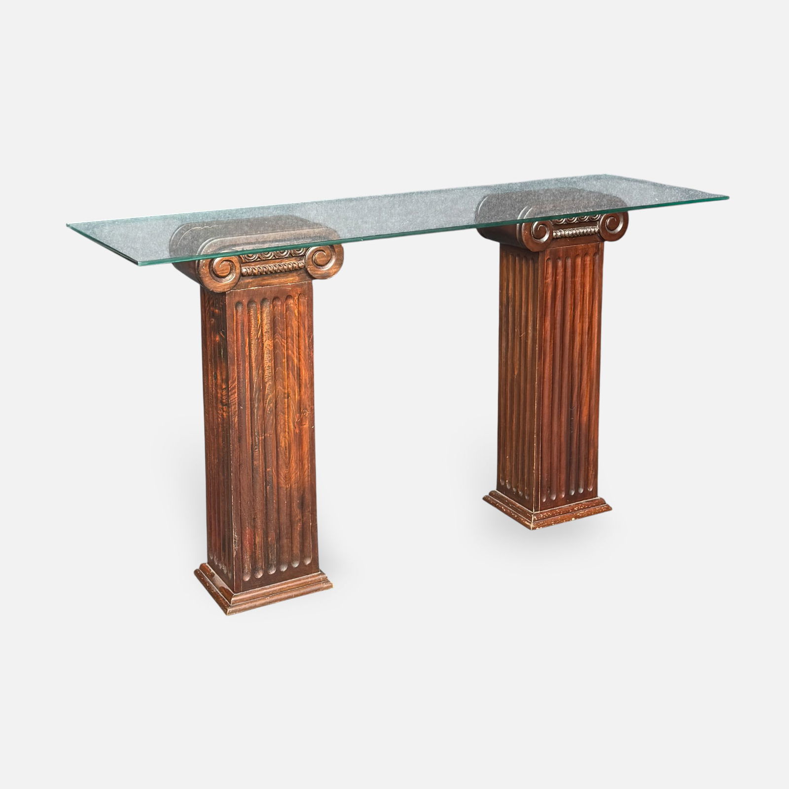 Carved Wood Fluted Square Columns w/Molded Base and Ionic Caps Console Table (1 of 4)