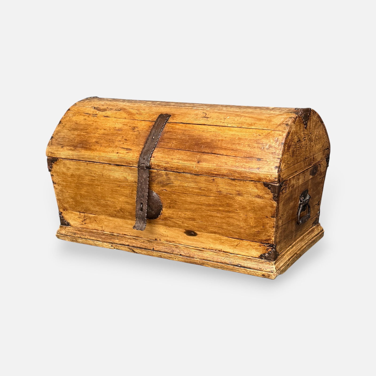 Antique Swedish Scrubbed Pine Dome-Top Trunk w/Iron Hardware (1 of 7)