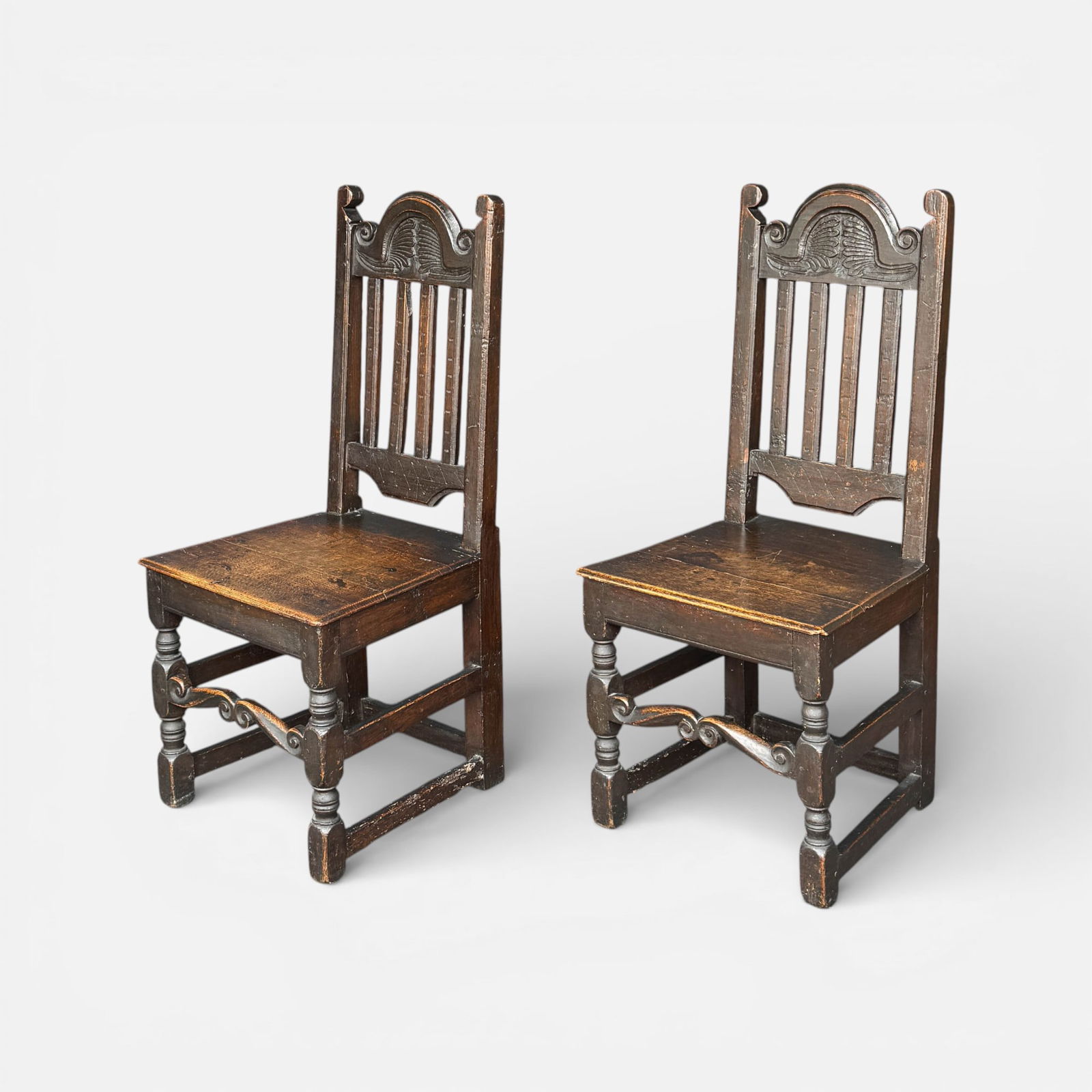 Pair Antique Spanish Colonial Carved Walnut Side Chairs w/Pinned Construction (1 of 11)