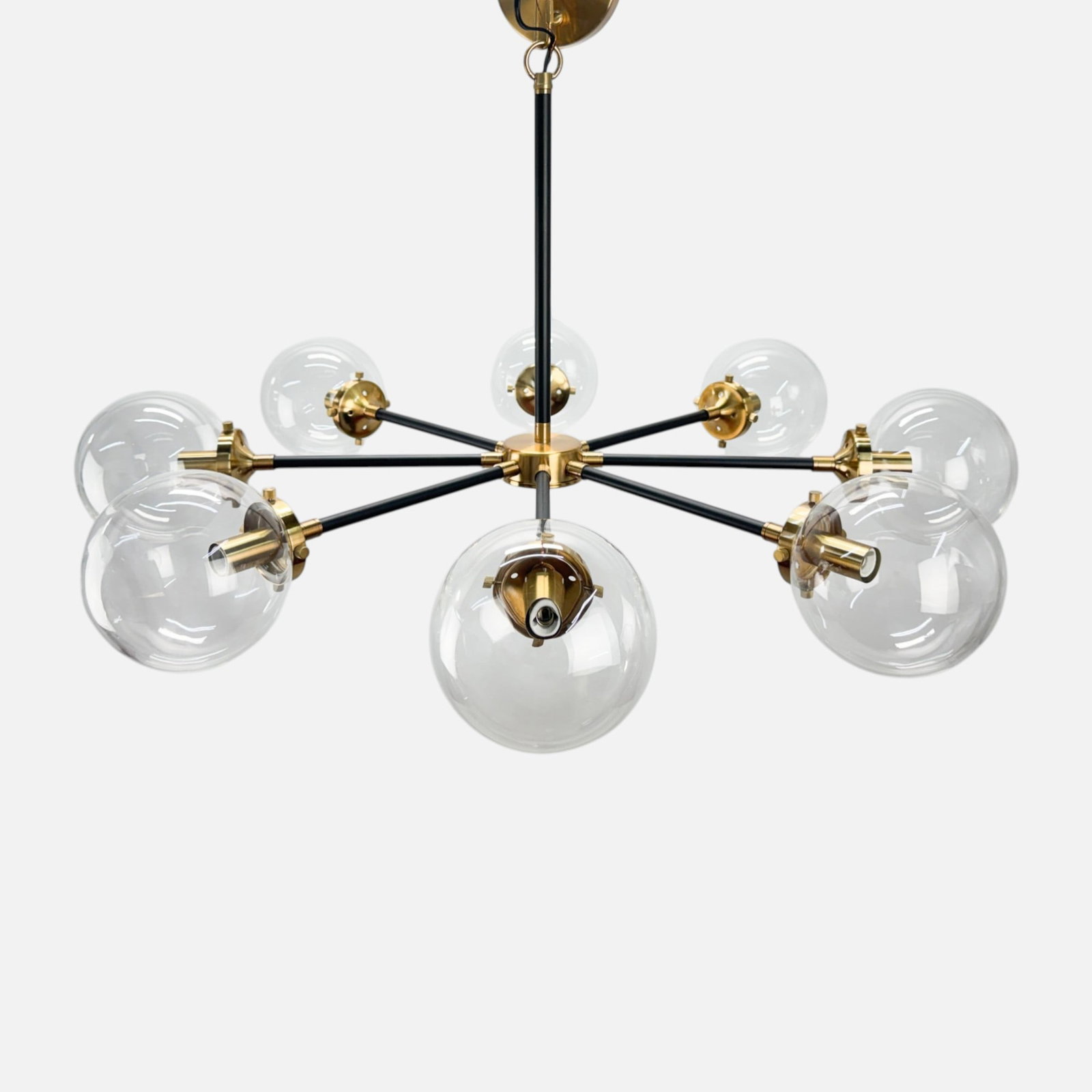 Contemporary High-End 8-Light Mid Century Modern Brass & Glass Chandelier (1 of 6)