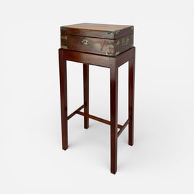 Antique Coromandel Dressing Box w/Silver Plate Glass Jars Vanity Set on Stand