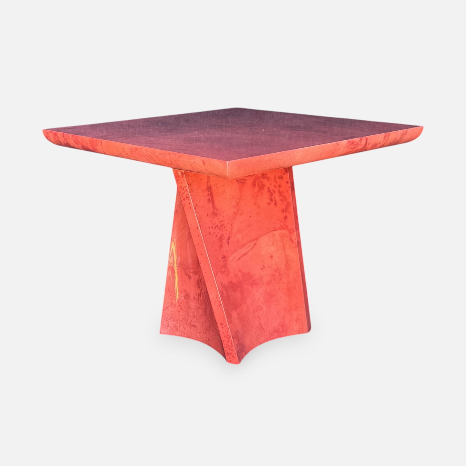 Jimeco "Twist Square" Dining Patchwork Table w/High Gloss Red Finish #2: Good condition, with shown minor scuffs and scratches.For shipping, we highly recommend Donald Camden at UPS Store 4608. Alternatively, reach out to one of our preferred shippers listed at the link be