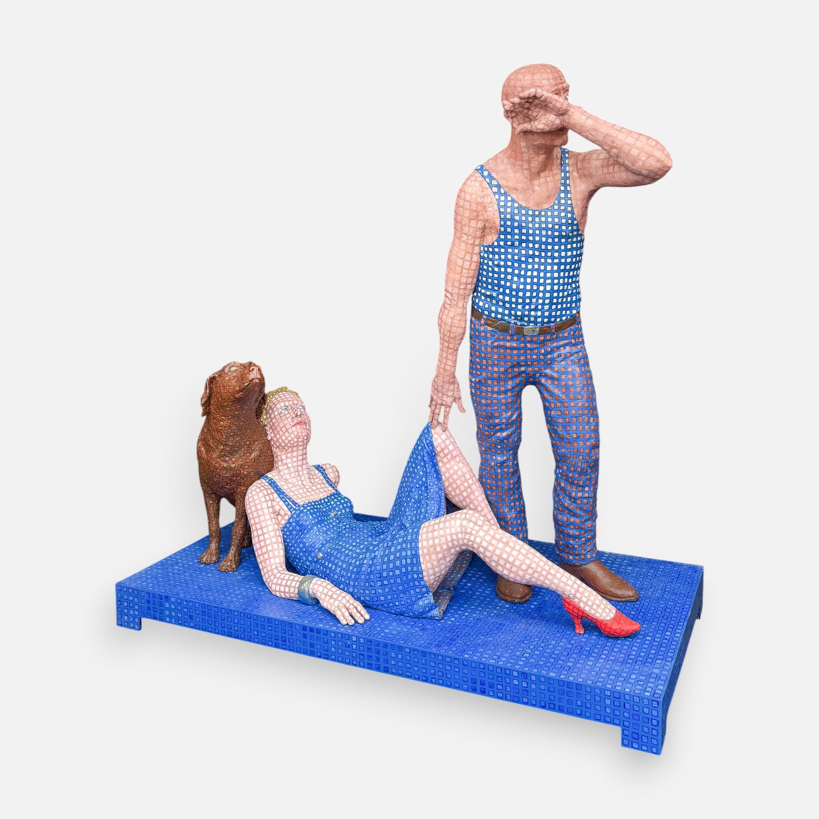 Herb Witenstein "One Last Sunday" Over Life-Sized Painted Fiberglass Sculpture Group on Wood Base: Herb Witenstein (American, contemporary), One Last Sunday, painted fiberglass sculpture, Very good condition as shown. Base measures approx. 72" x 36" x 6". Just sculpture measures approx. 66" x 65" x