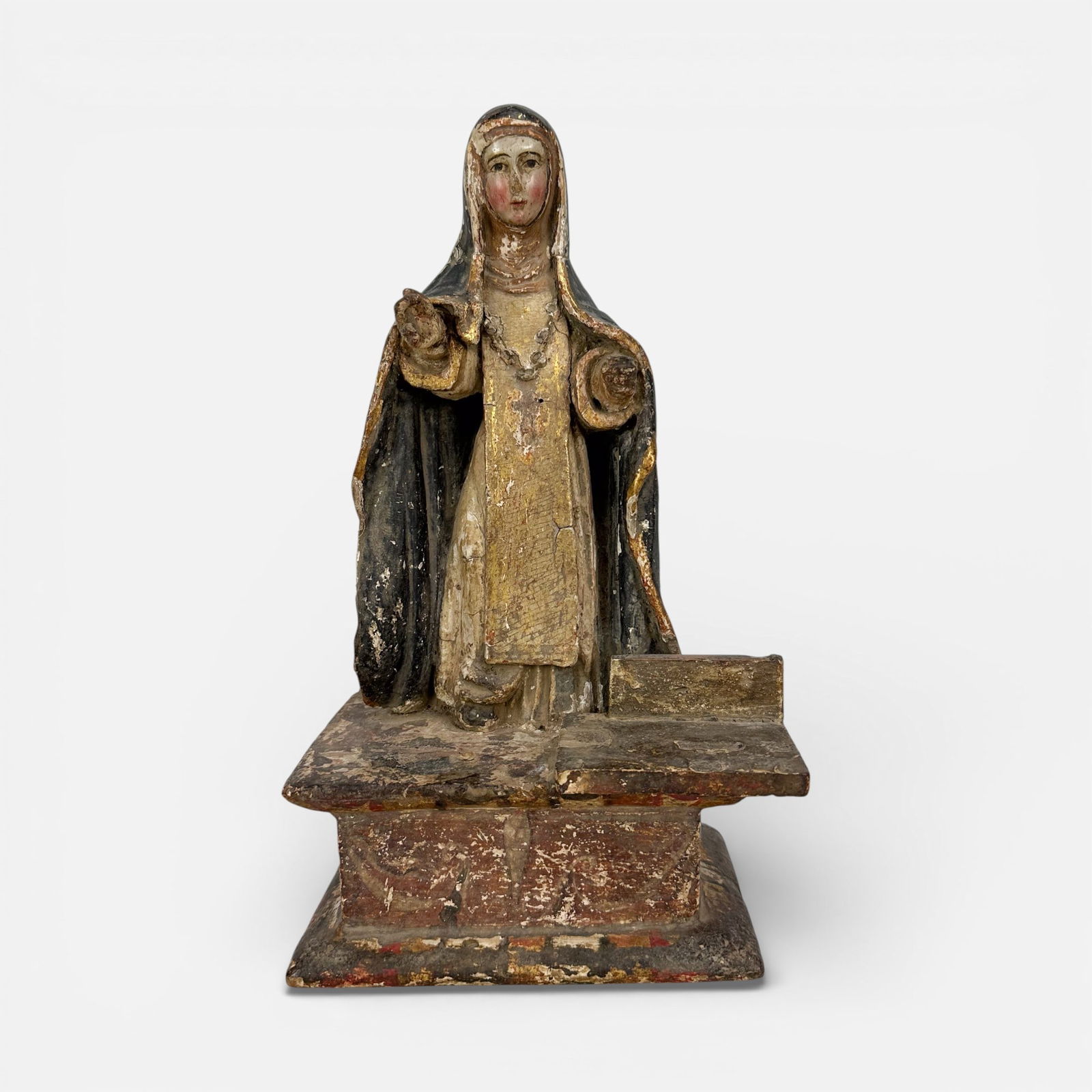 Antique Early 19thC Carved & Painted Wood Santo Figurine Mother Mary (1 of 6)