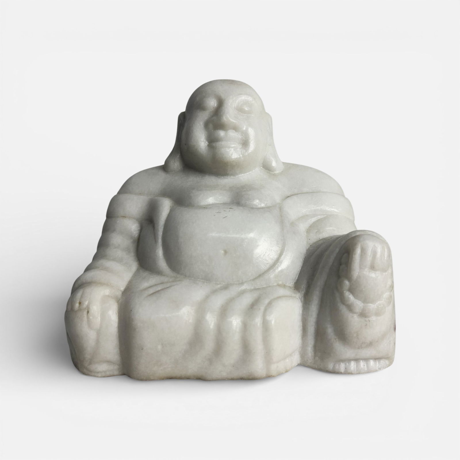 Carved Marble Modernist Happy Buddha Sculpture: Very good with no chips, minor scuffs and discoloration.For shipping, we highly recommend Donald Camden at UPS Store 4608. Alternatively, reach out to one of our preferred shippers listed at the link