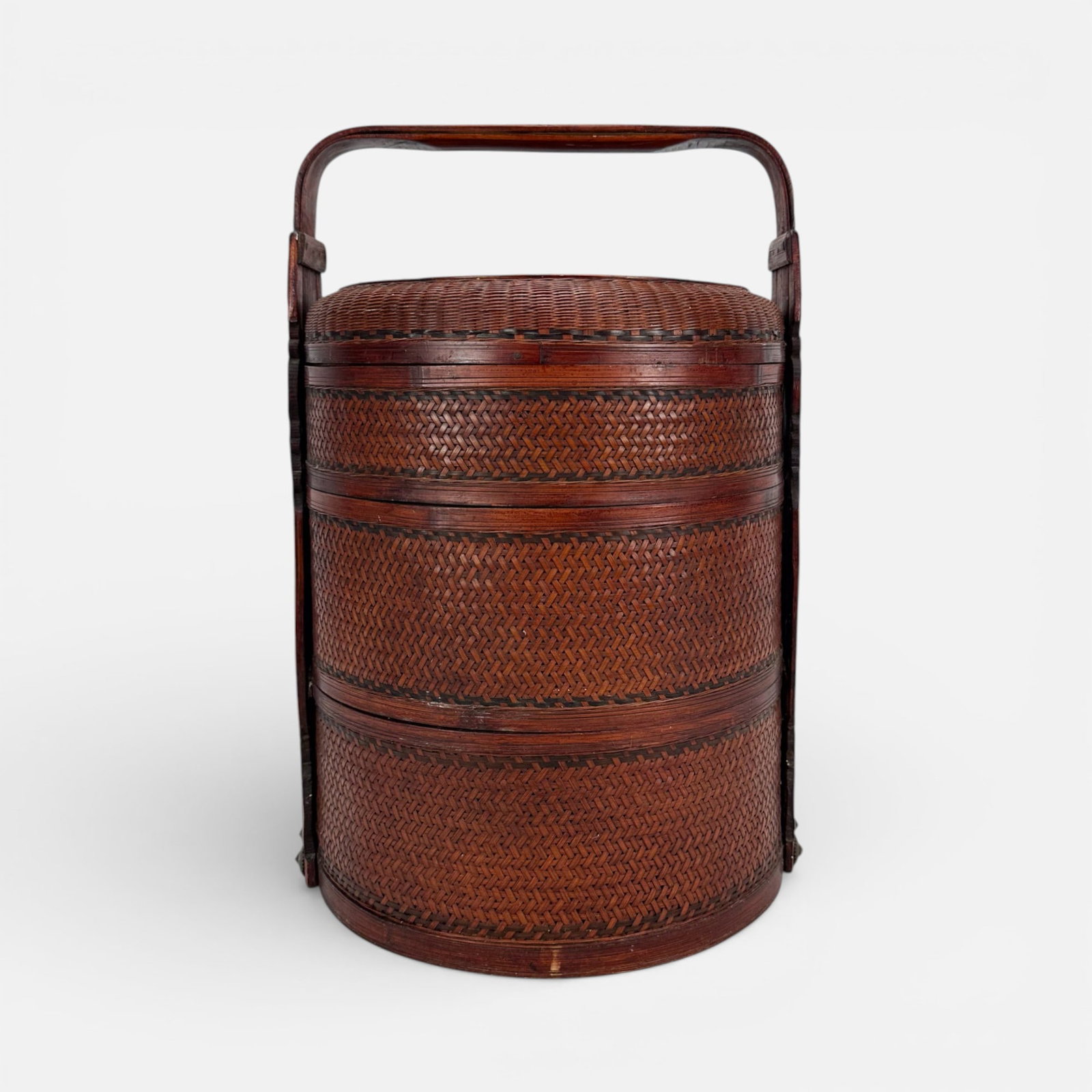 Chinese Qing Carved Wood & Rattan 3-Tier Wedding Picnic Basket (1 of 8)