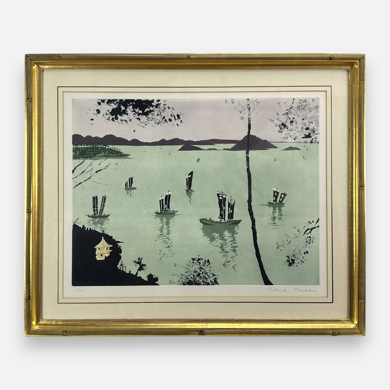Patrick Procktor "Lake Tai-Hu, Wusih" 1980 Etching Aquatint Print: Patrick Procktor (British 1936-2003), Lake Tai-Hu, Wusih, 1980, pencil signed lower right, numbered #10/75 lower left. Very good sight condition. Unexamined out of frame. Approx. sight size 19 1/2" x