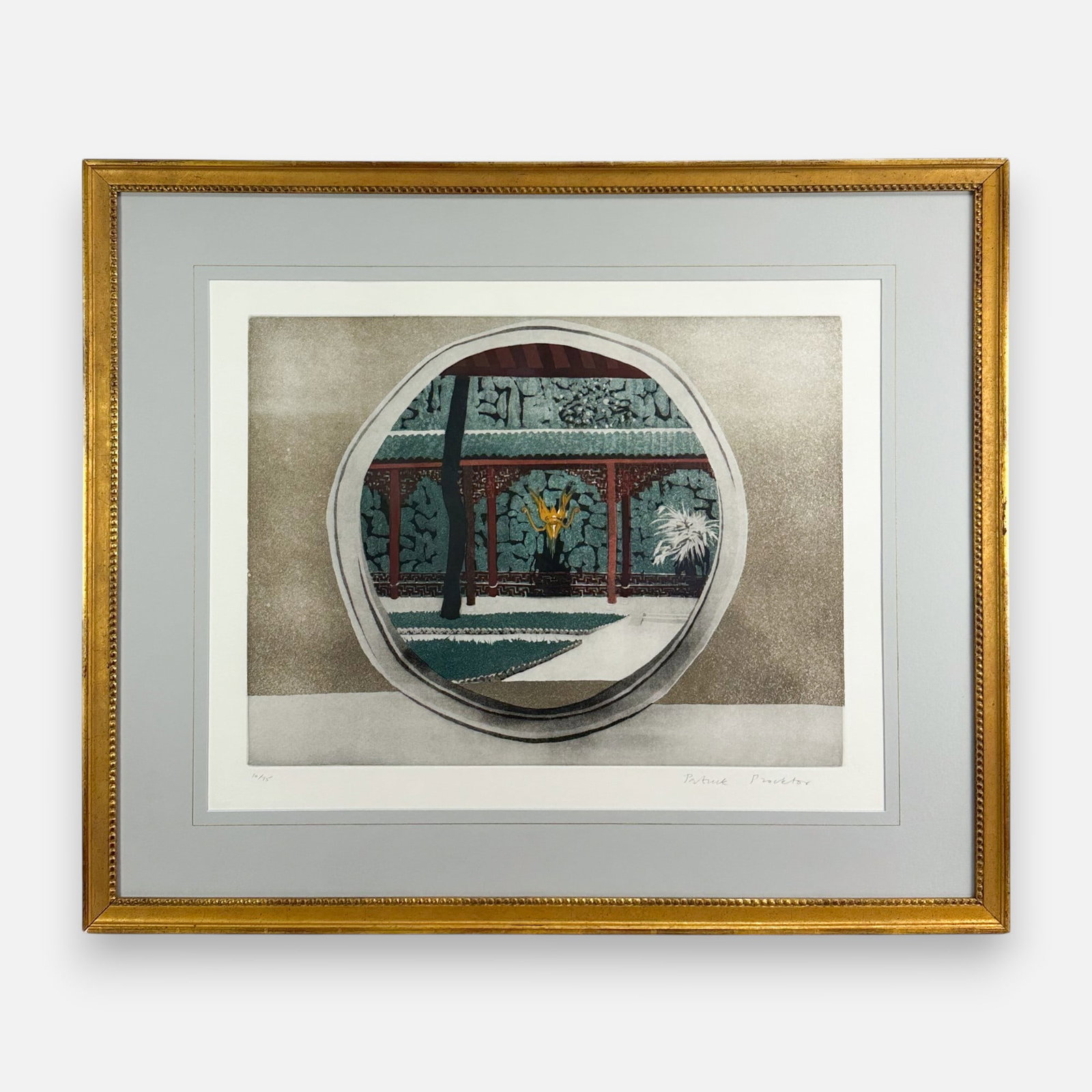 Patrick Procktor "Yellow Dragon Cave, Hangchow" 1980 Etching Aquatint Print: Patrick Procktor (British 1936-2003), Yellow Dragon Cave, Hangchow, 1980, pencil signed lower right, numbered #10/75 lower left. Very good sight condition. Unexamined out of frame. Approx. sight size