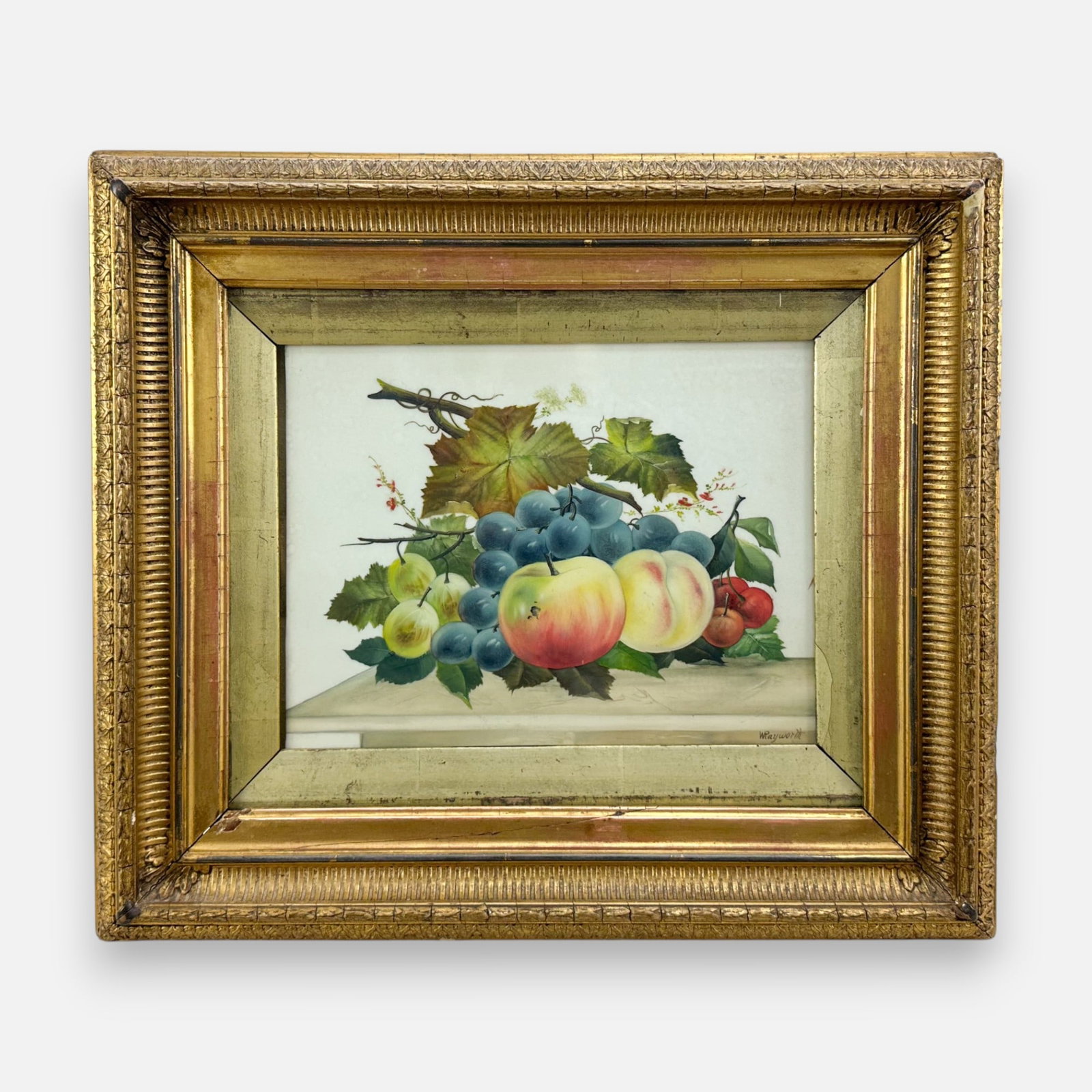 William Rayworth Still Life Oil on Porcelain Panel Painting: William Rayworth (British, 1852-1908), signed "WRayworth" lower right. Good sight condition. Unexamined out of frame. Approx. sight size 7" x 9 1.2".For shipping, we highly recommend Donald Camden at