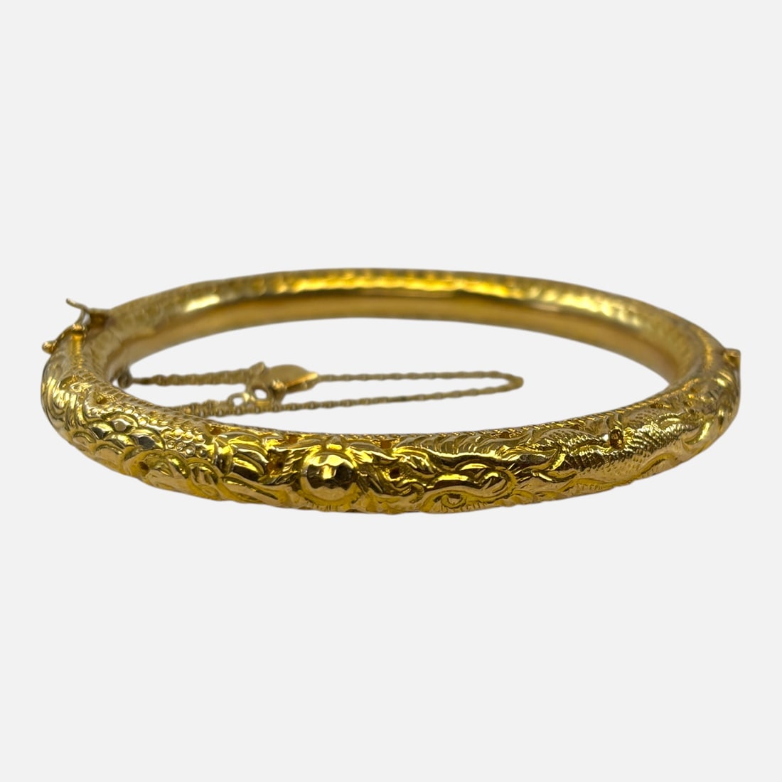 Fine Italian 18K Yellow Gold Embossed Hinged Round Cuff Bracelet (1 of 3)