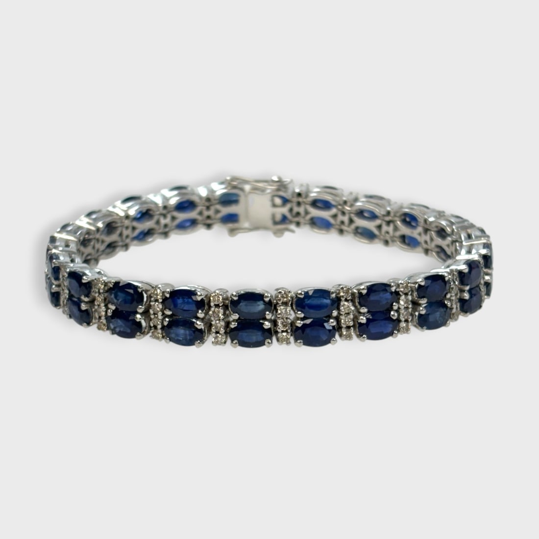 Fine 18K White Gold, Sapphire & Diamond Gemstone Link Bracelet over 40 Grams (1 of 5)
