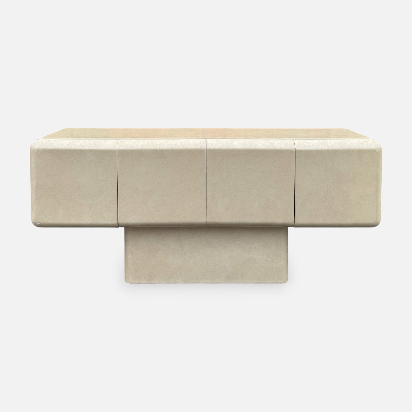 Judy Buckley Faux Goatskin/Travertine 4-Door Credenza Sideboard in the Manner of Karl Springer (1 of 7)