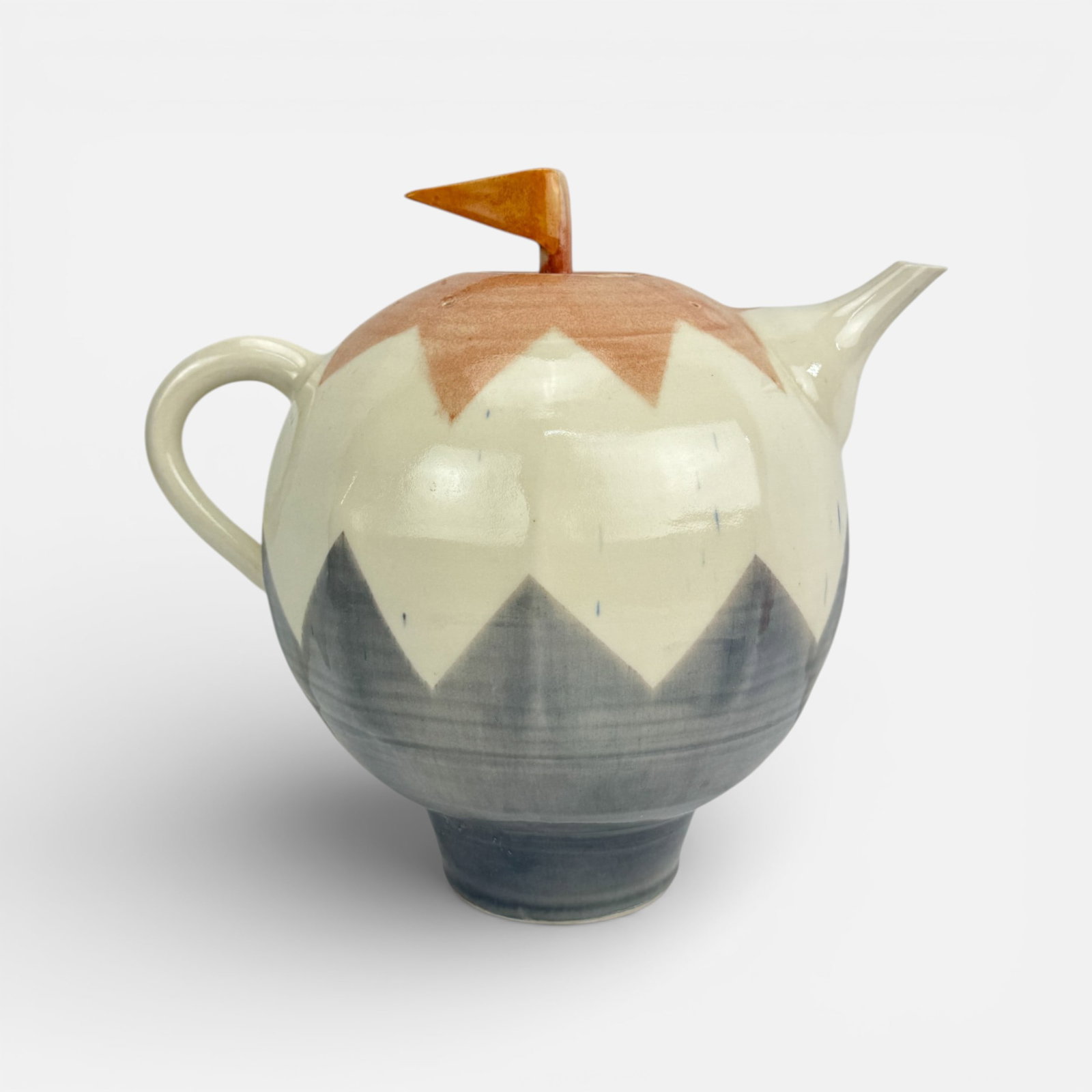 Large Post Modern Studio Art Pottery Teapot Manner of Fredi Rahn: Apparently unsigned. Very good, with no chips, cracks, or repairs. For shipping, we highly recommend Donald Camden at UPS Store 4608. Alternatively, reach out to one of our preferred shippers listed a