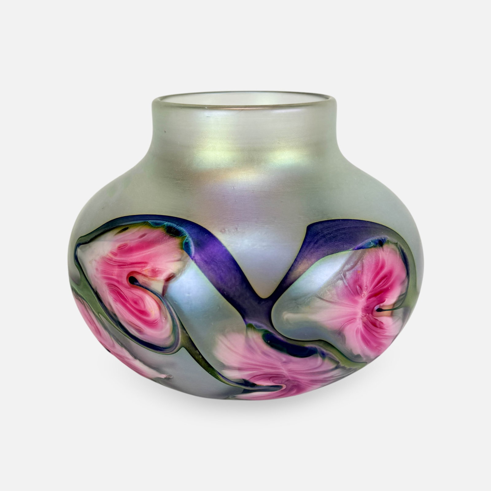 Artist Signed Charles Lotton Iridescent Pulled Flower Studio Art Glass Vase (1 of 5)