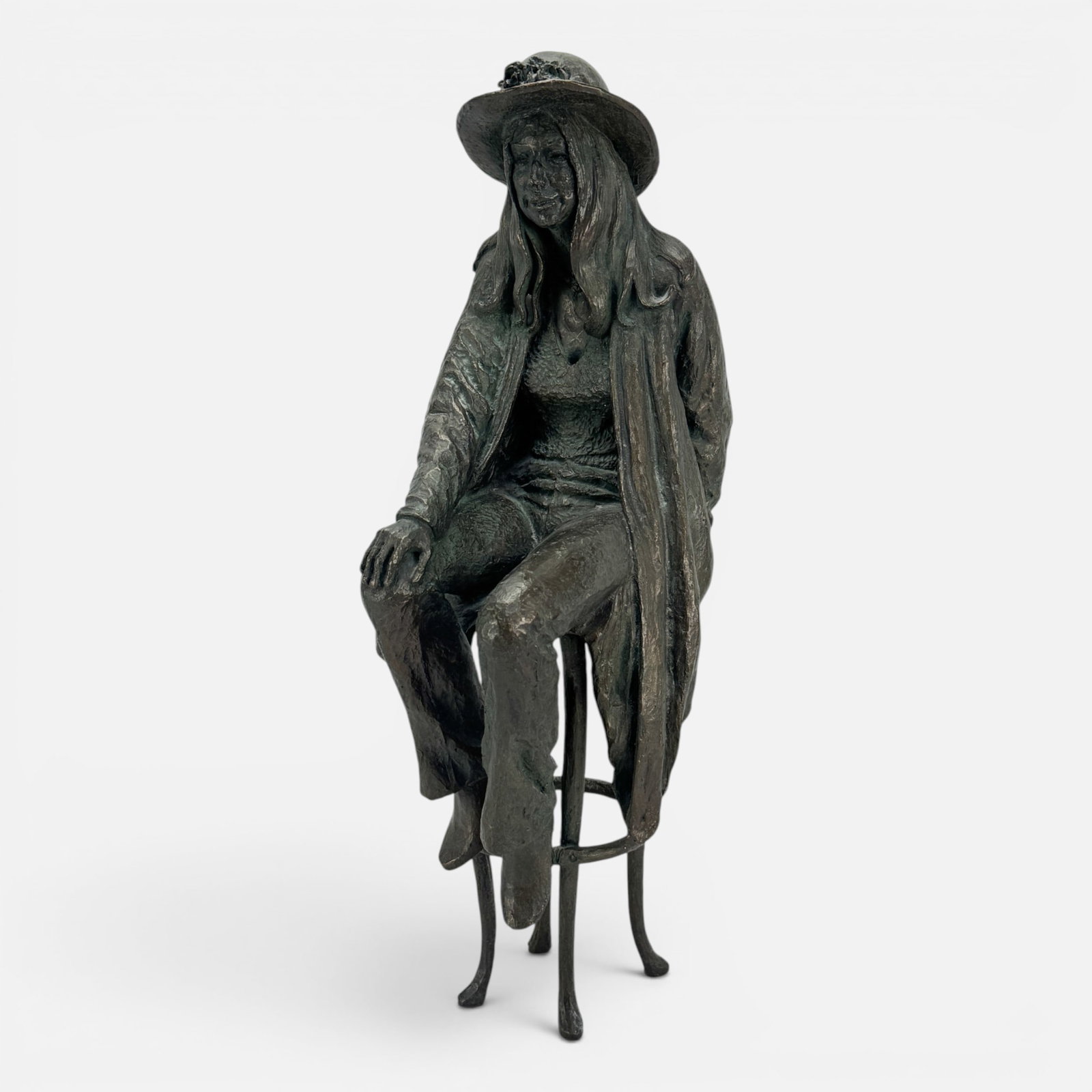 1970s Boho Hippie Bronze Seated Woman in Cowboy Hat #'d Sculpture: For shipping, we highly recommend Donald Camden at UPS Store 4608. Alternatively, reach out to one of our preferred shippers listed at the link below or elect for LiveShipping in the checkout screen. 