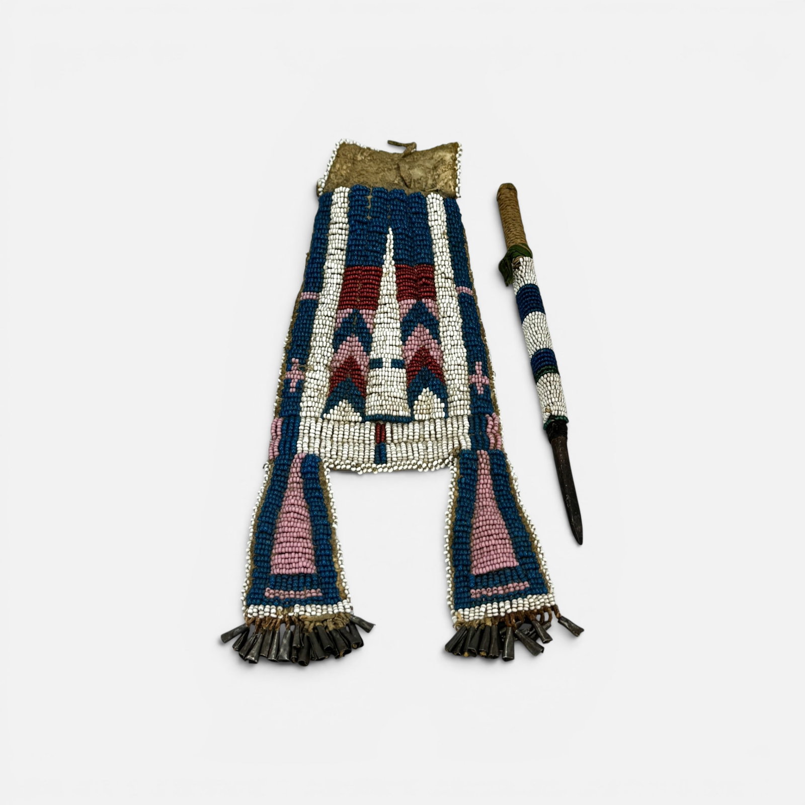 Antique Native American Plains Indian Beaded Pipe Bag w/Hand Awl Tool (1 of 2)