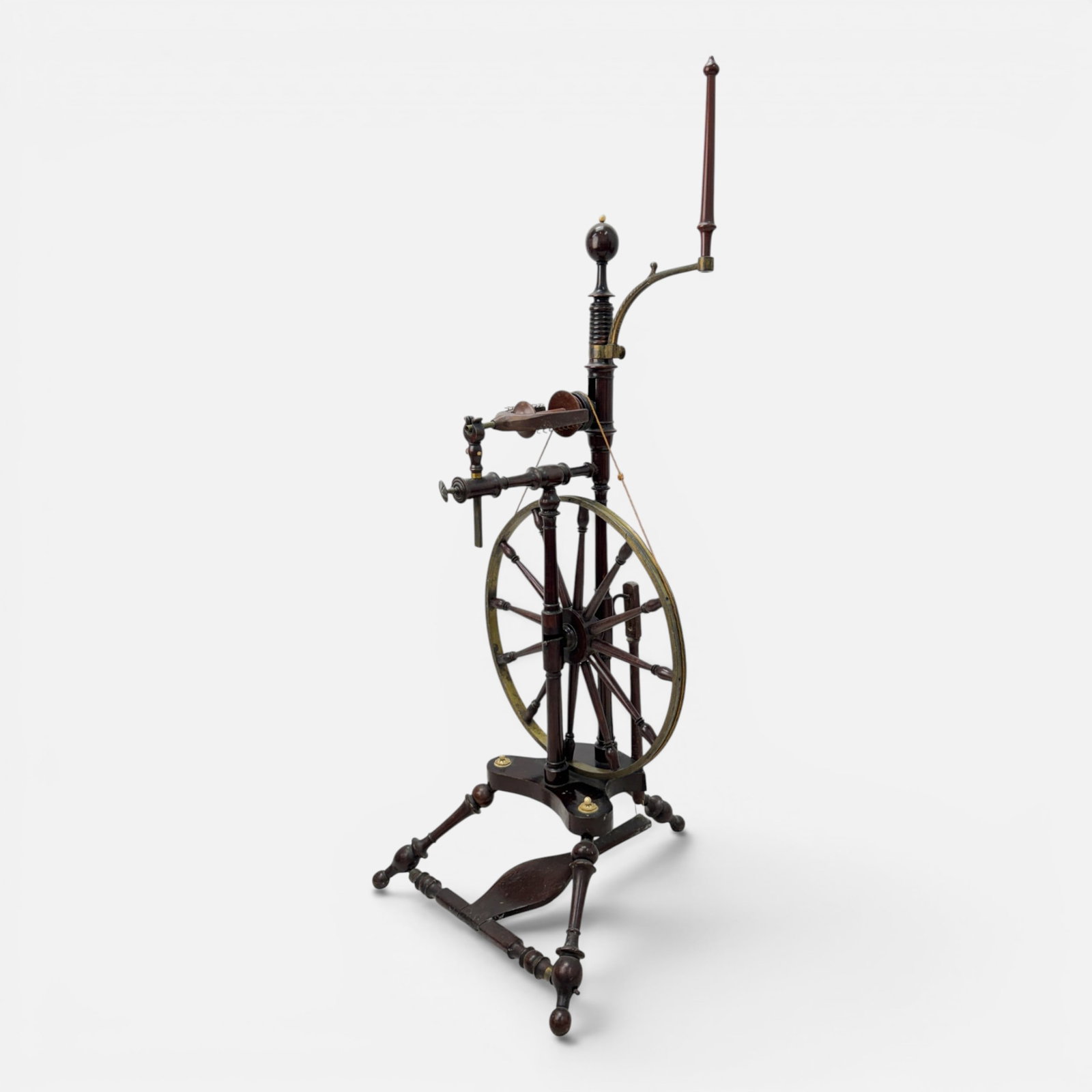 Antique Industrial Age Cast Brass & Turned Hardwood High Quality Spinning Wheel (1 of 13)