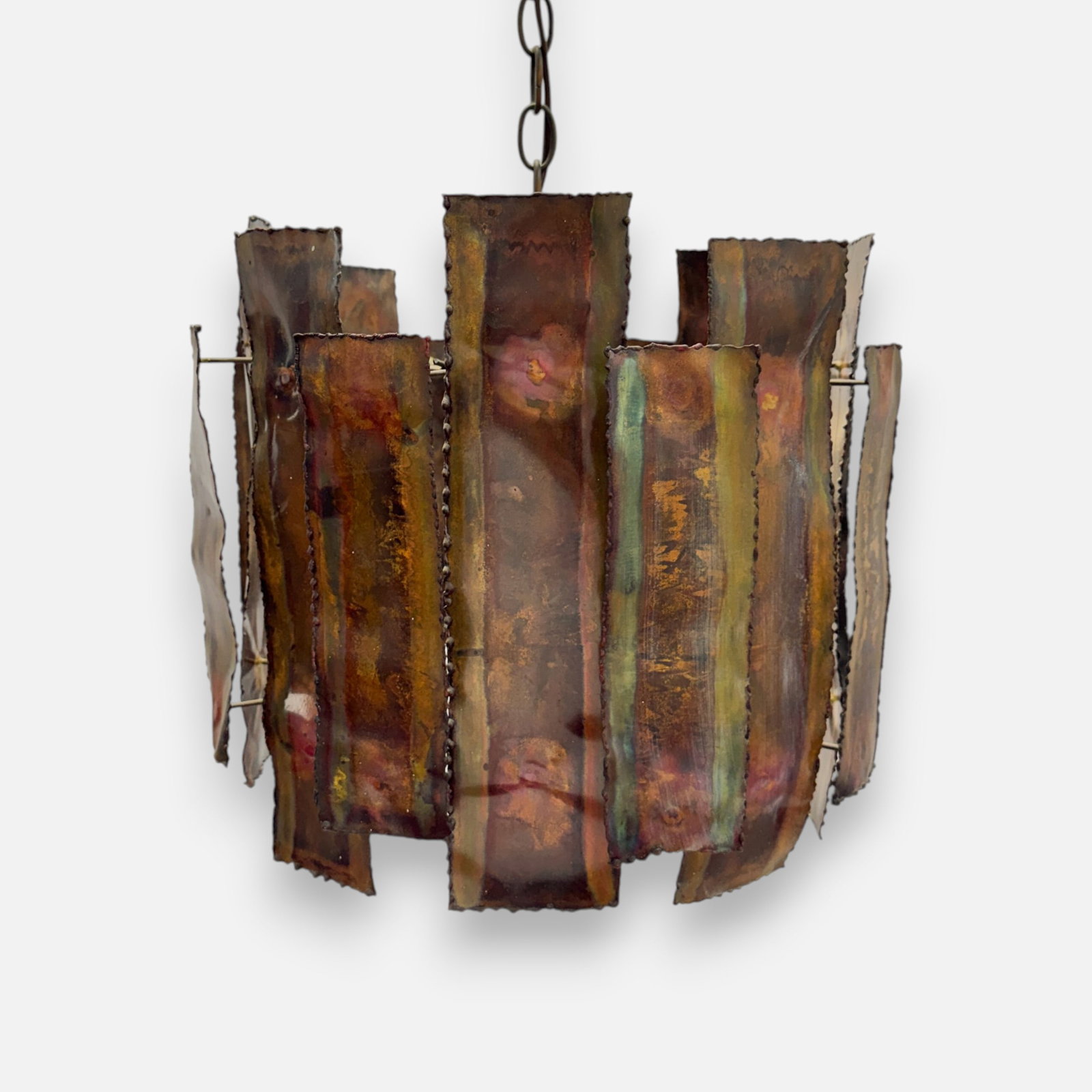 Copper & Brass Brutalist MCM Hanging Ceiling Light Fixture w/Multiple Panels (1 of 7)