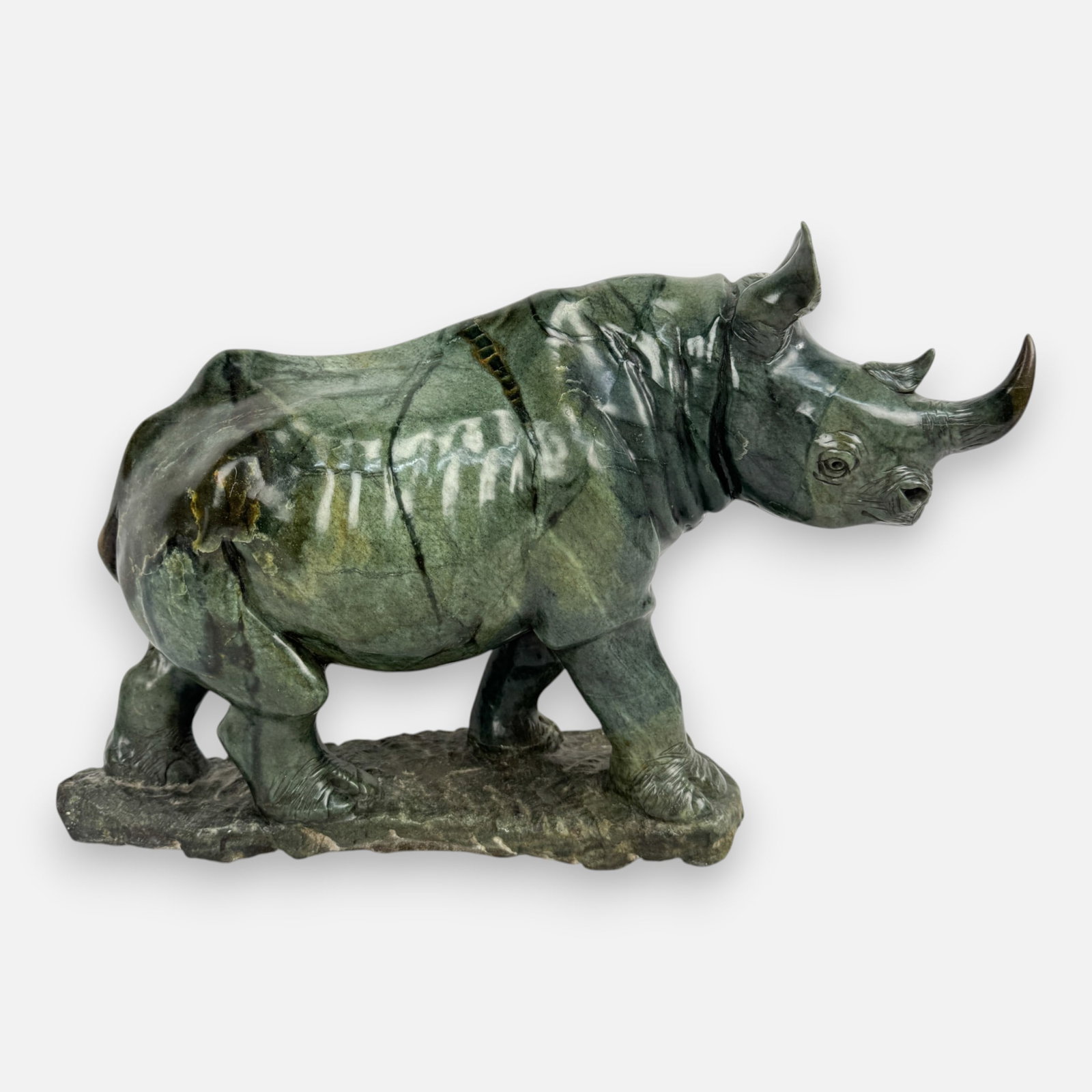 Fine Contemporary Carved Serpentine Rhino Sculpture (1 of 11)