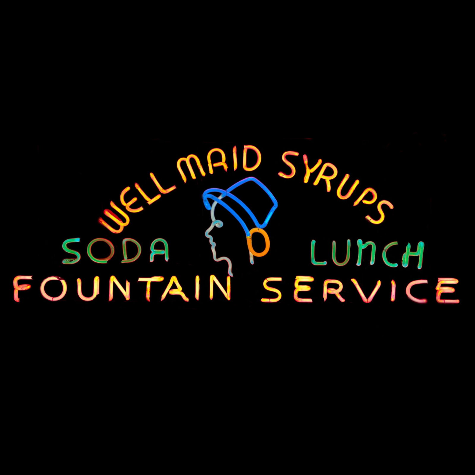 Original 1940s Soda Fountain Service Neon Window Advertising Sign "Well Maid Syrups" (1 of 10)