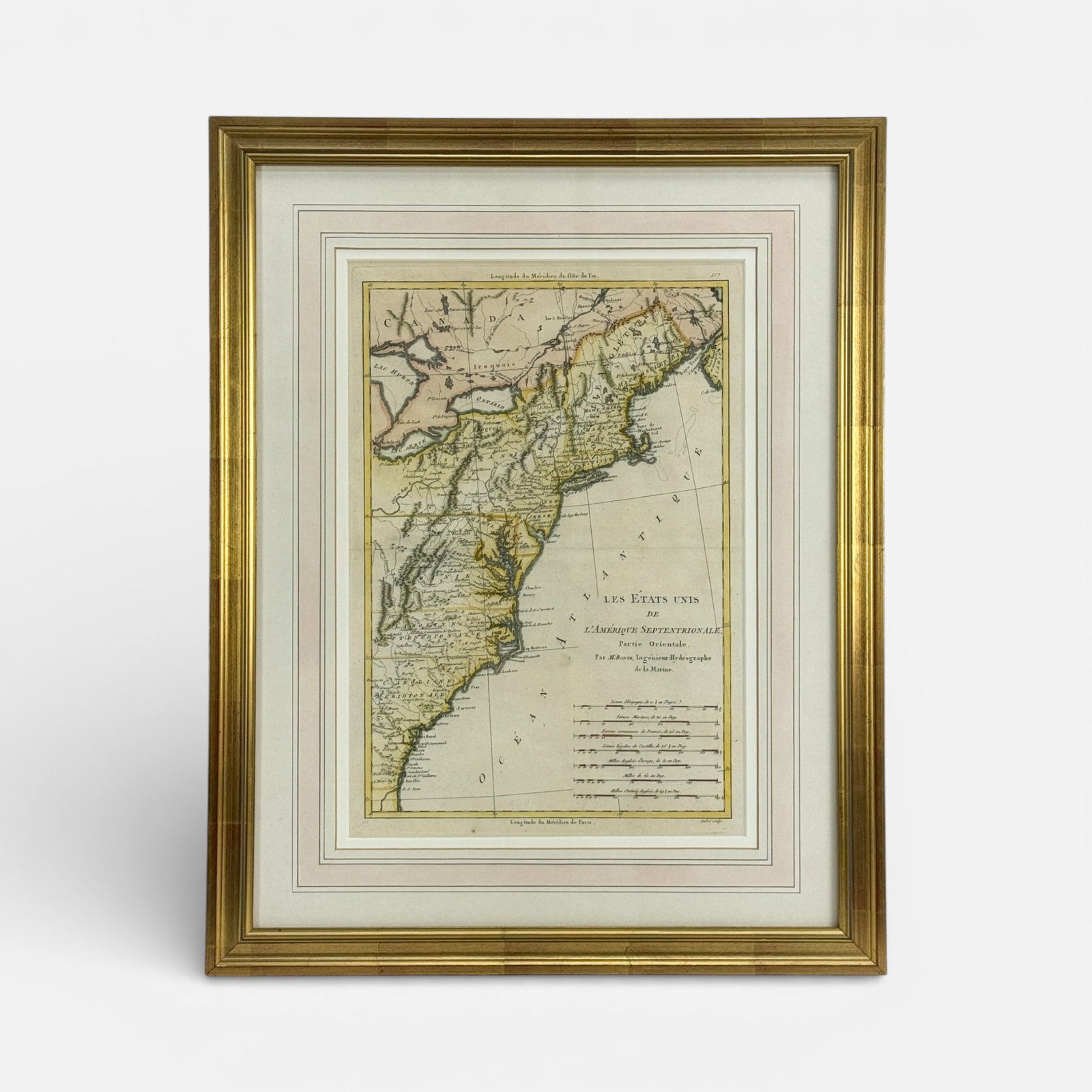 Antique 1788 Rigobert Bonne "Les Etats Unis de L'Amerique Septentrionale" Hand Color Map: Approx. sight size 14 1/2 " x 10" For shipping, we highly recommend Donald Camden at UPS Store 4608. Alternatively, reach out to one of our preferred shippers listed at the link below or elect for Liv