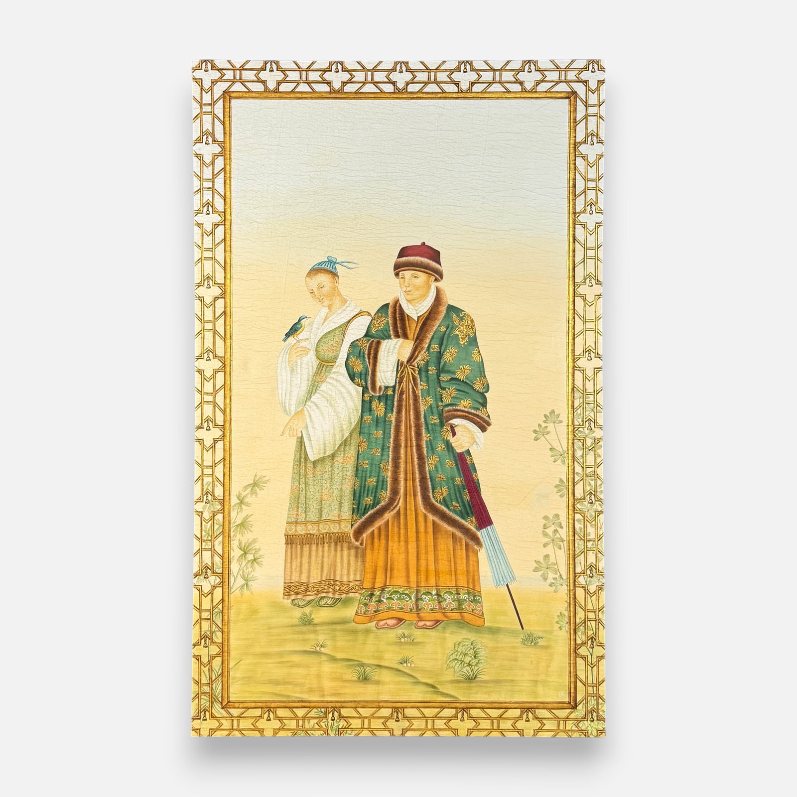 Iksel Contemporary Chinoiserie Large Wallpaper Painting: Very good condition as shown. For shipping, we highly recommend Donald Camden at UPS Store 4608. Alternatively, reach out to one of our preferred shippers listed at the link below or elect for LiveShi