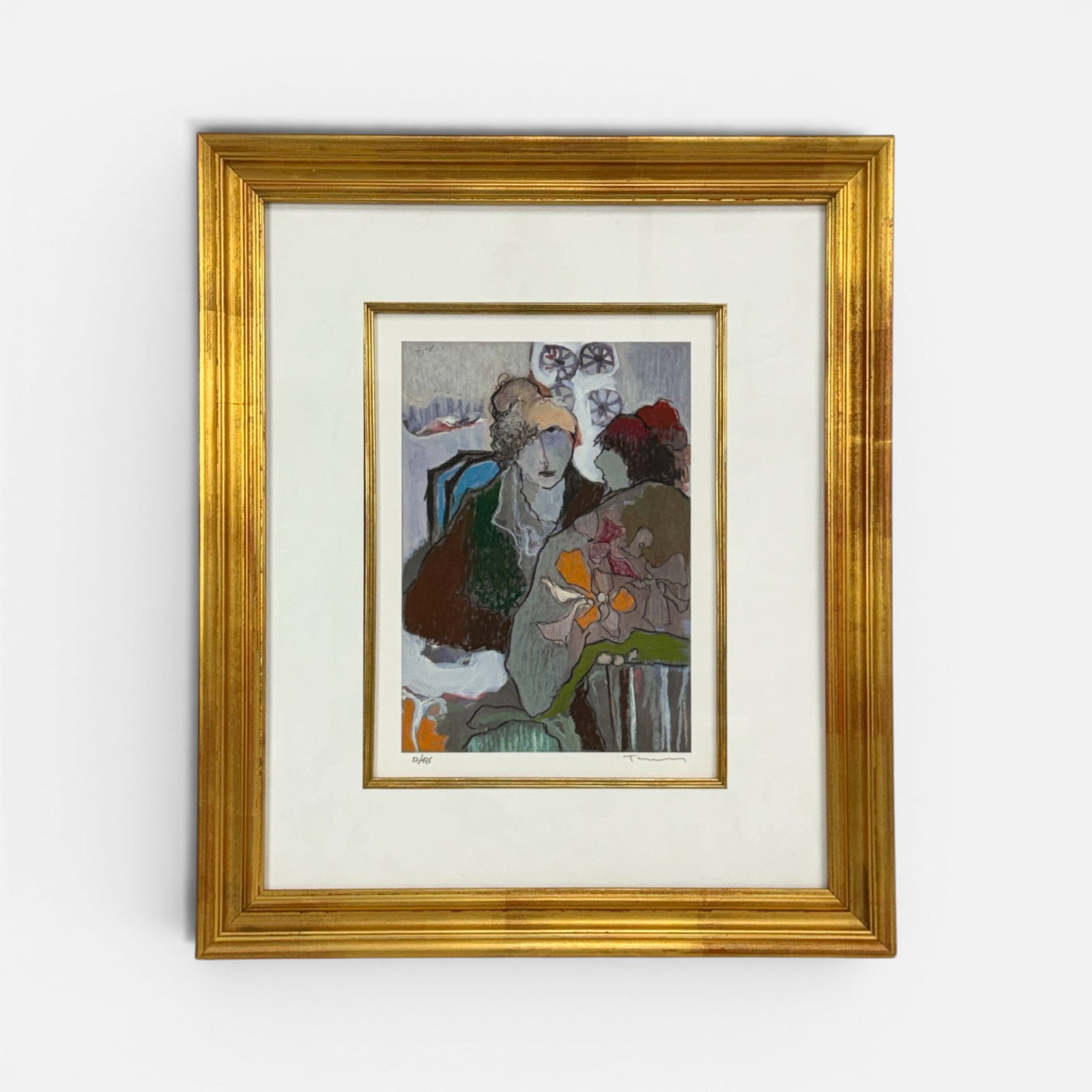 Itzchak Tarkay "Winter Afternoon" Signed Silkscreen Framed Print: Itzchak Tarkay (Serbian, 1935-2012), Winter Afternoon, serigraph, pencil signed and numbered #22/475. Approx. plate size 11 3/4" x 8 1/4". For shipping, we highly recommend Donald Camden at UPS Store 
