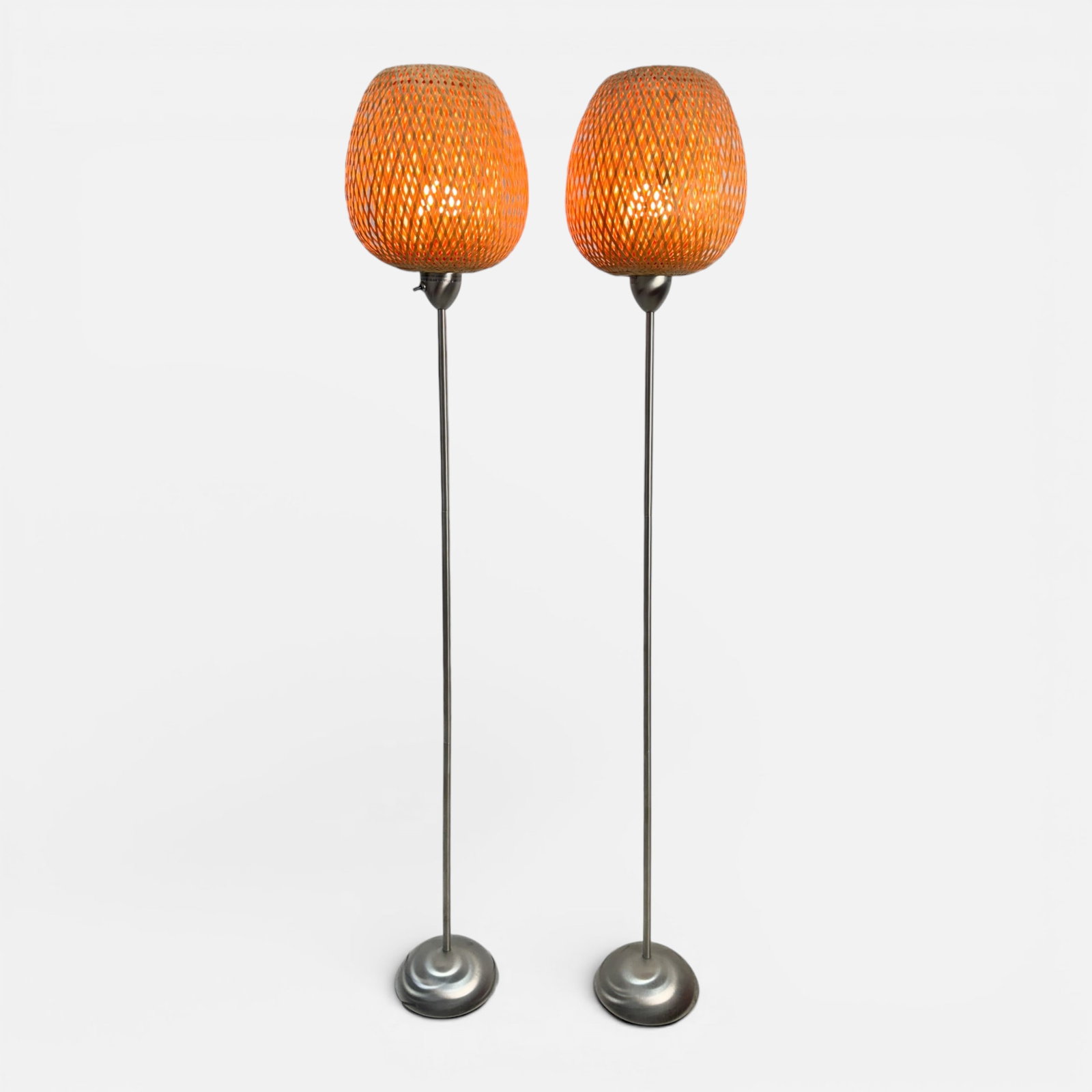 Pair Ikea Boja Decorative Bamboo-Splint Basket-Weave Warm Light Floor Lamps: For shipping, we highly recommend Donald Camden at UPS Store 4608. Alternatively, reach out to one of our preferred shippers listed at the link below or elect for LiveShipping in the checkout screen.