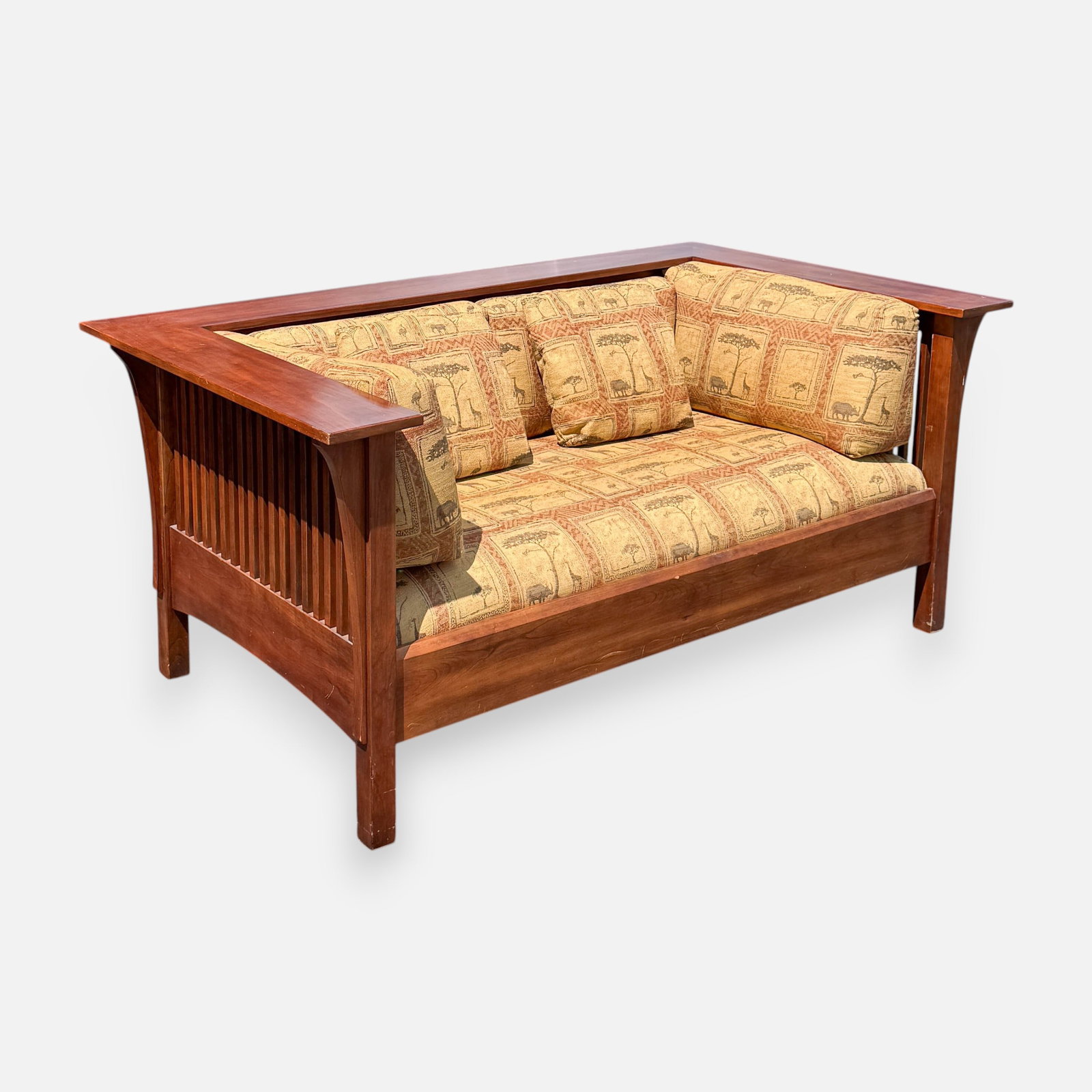 Modern Stickley Bench Made Cherry Prarie Spindel Settle Sofa: For shipping, we highly recommend Donald Camden at UPS Store 4608. Alternatively, reach out to one of our preferred shippers listed at the link below or elect for LiveShipping in the checkout screen.