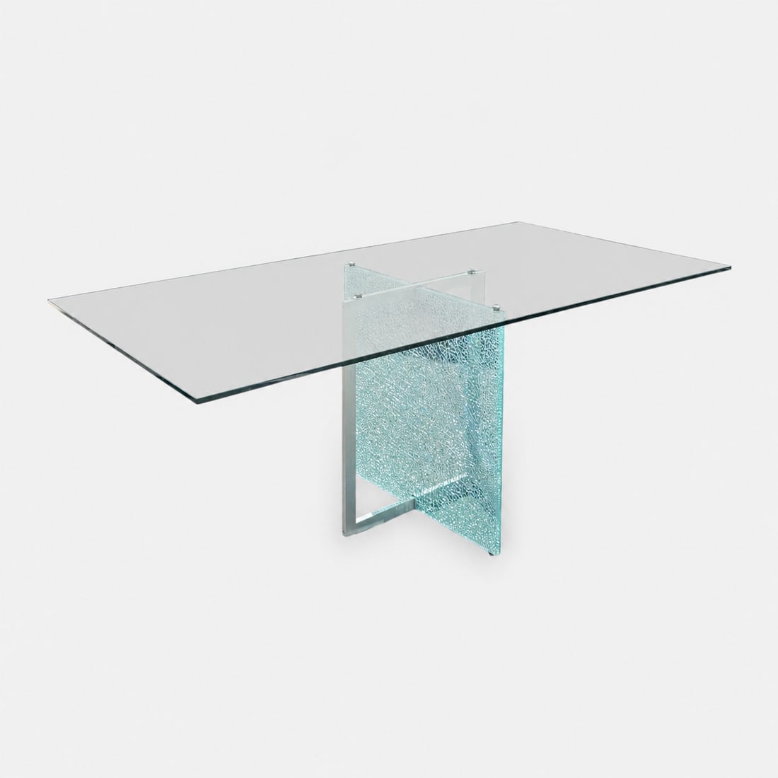 Contemporary Modernist Glass & Chrome Dining Table w/Intentional Craquelure (1 of 5)