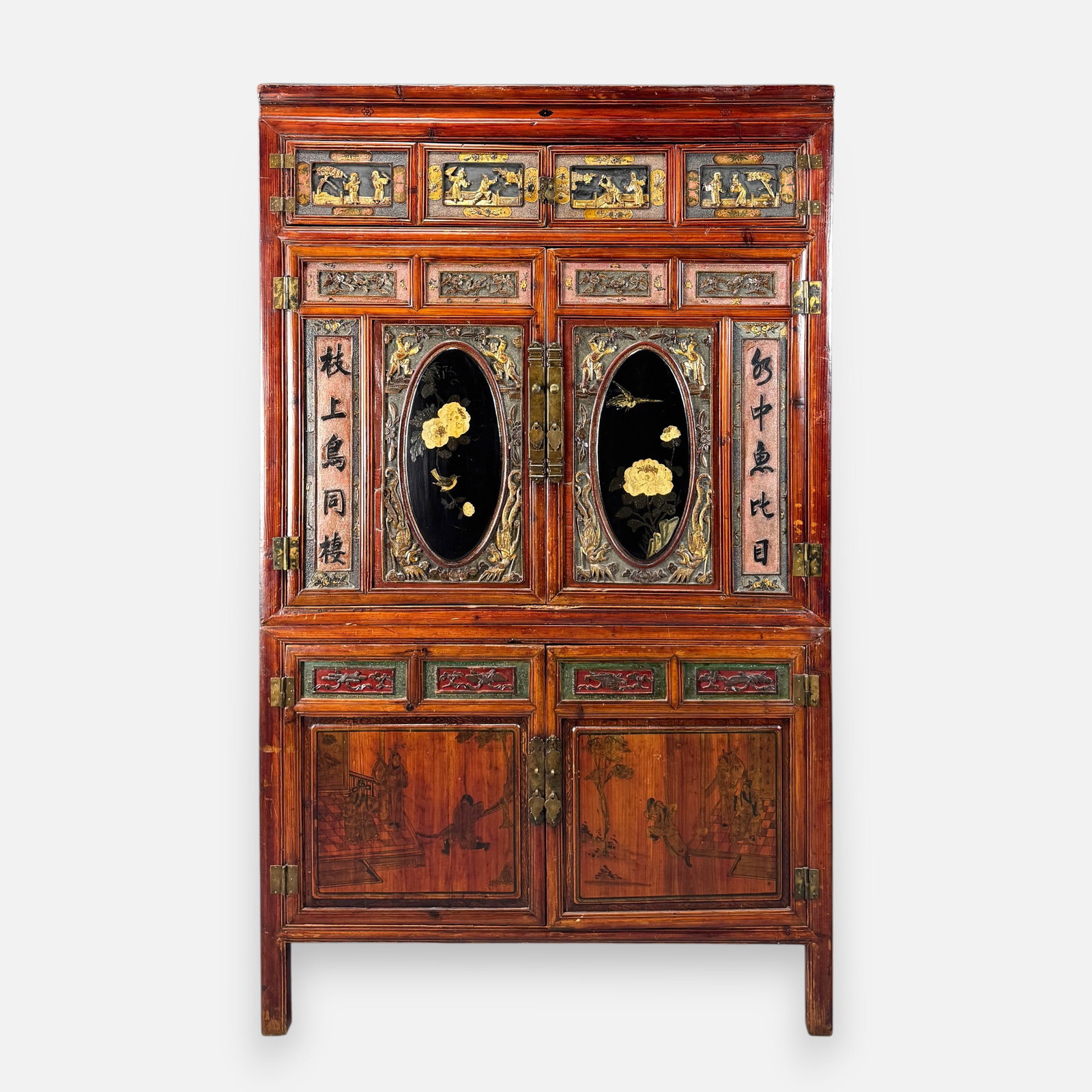 Chinese Carved & Lacquer Painted Wood 2-Piece 6-Door Storage Clothes Cabinet: For shipping, we highly recommend Donald Camden at UPS Store 4608. Alternatively, reach out to one of our preferred shippers listed at the link below or elect for LiveShipping in the checkout screen.