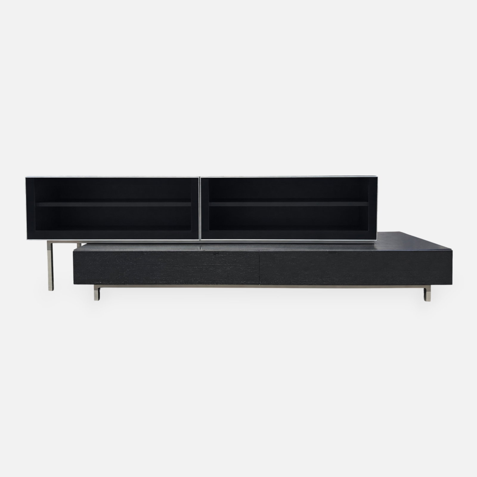 BoConcept "Volani" 2-Piece Modernist Media Console: Shorter piece measures approx. 11 1/2" x 81" x 24". Larger pieces measurements included in listing. For shipping, we highly recommend Donald Camden at UPS Store 4608. Alternatively, reach out to one