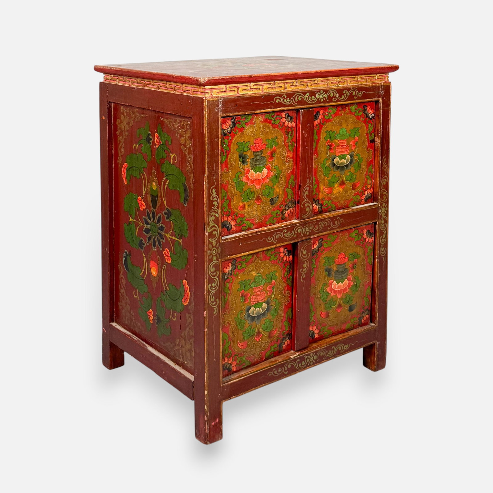 Antique Tibetan Painted Wood 4-Door Storage Chest (1 of 7)