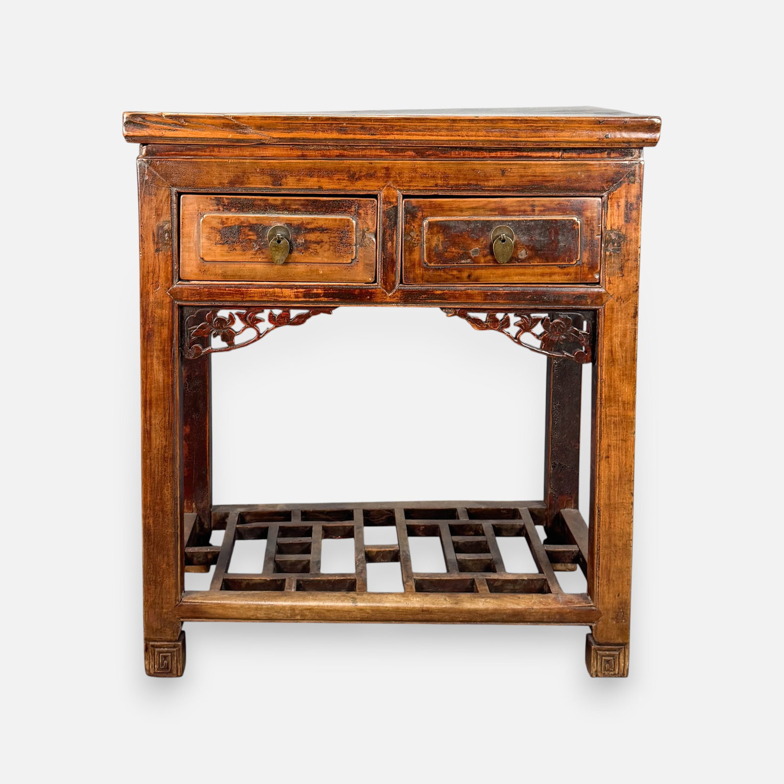 Antique Chinese Carved Elm Wood 2-Drawer Server: For shipping, we highly recommend Donald Camden at UPS Store 4608. Alternatively, reach out to one of our preferred shippers listed at the link below or elect for LiveShipping in the checkout screen. 