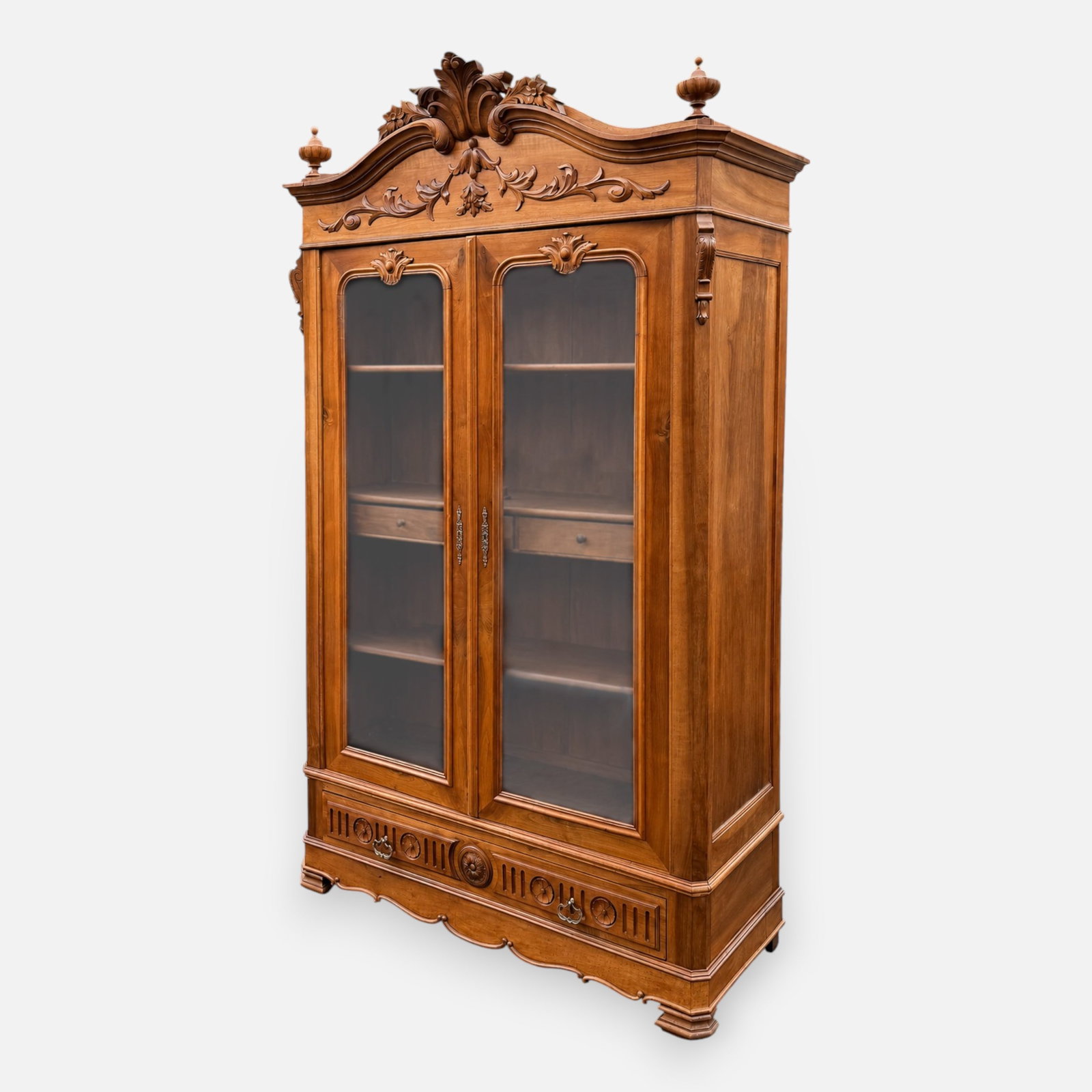 Antique Carved Walnut 2-Door 2-Drawer Storage Cupboard: For shipping, we highly recommend Donald Camden at UPS Store 4608. Alternatively, reach out to one of our preferred shippers listed at the link below or elect for LiveShipping in the checkout screen. 