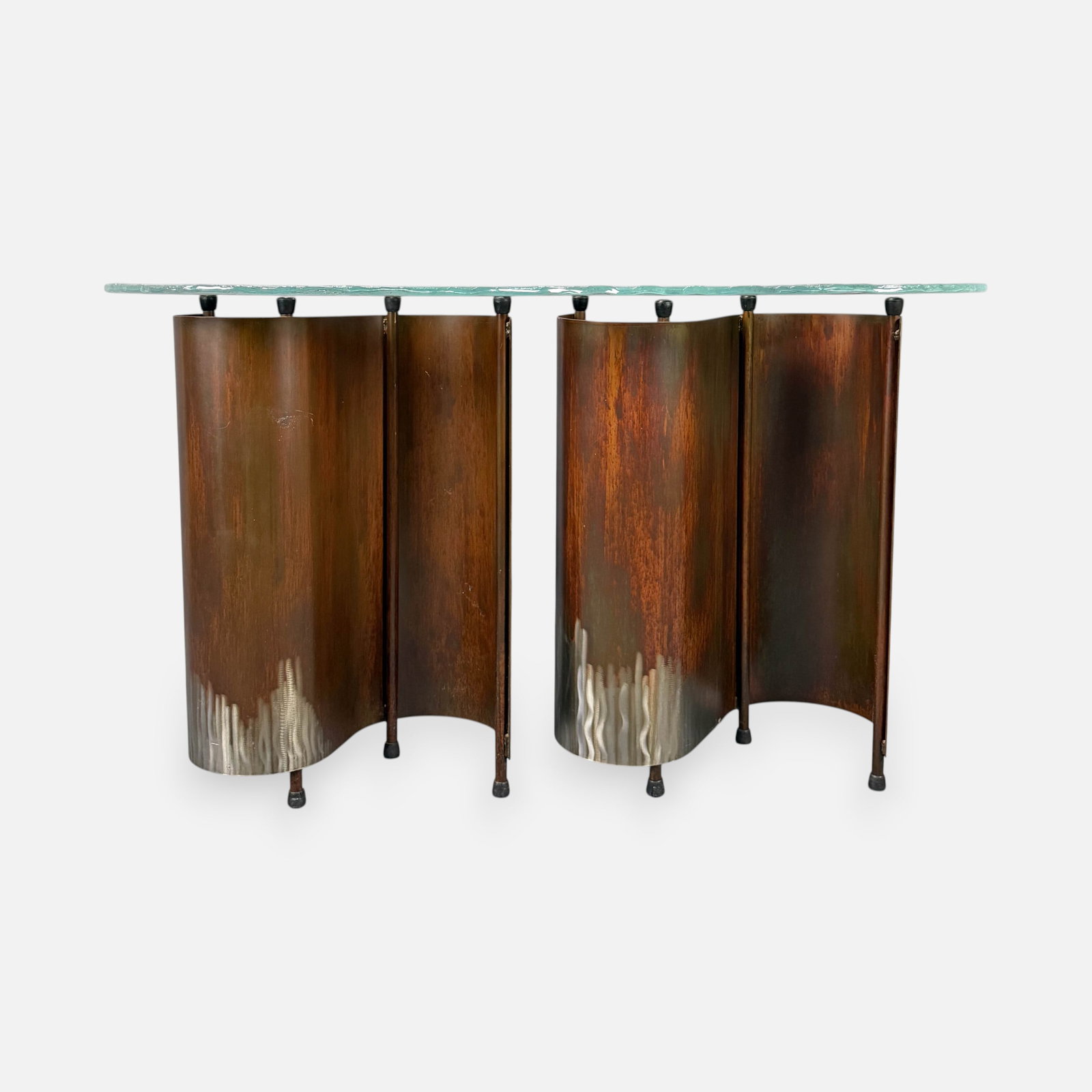 Modernist Wrought Metal Patinated Curvilinear Console Table w/Glass Top (1 of 4)