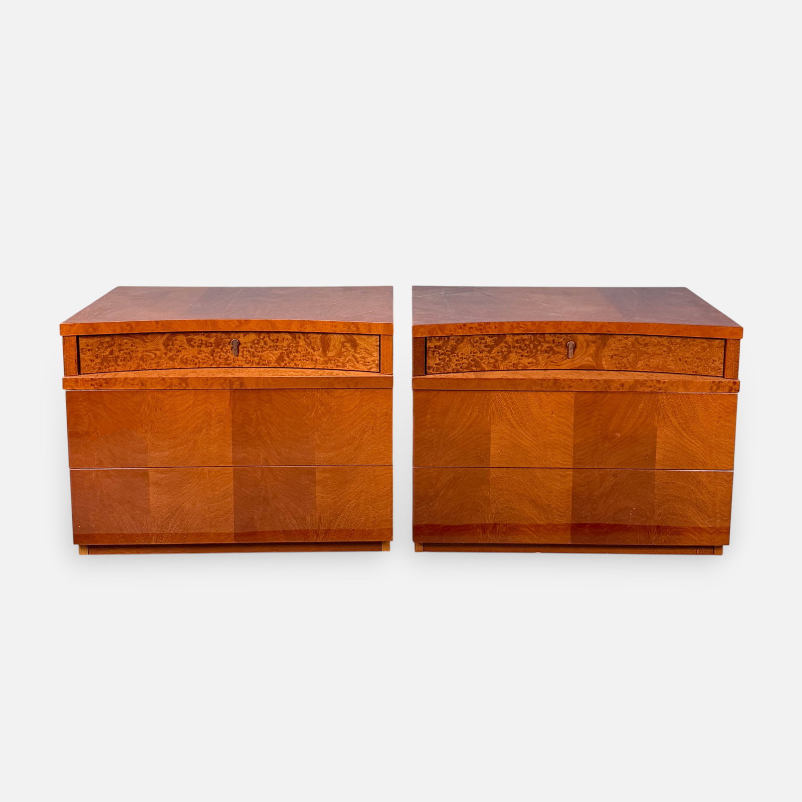 Pair Italian Modernist Burl Wood 3-Drawer Nightstands (1 of 4)