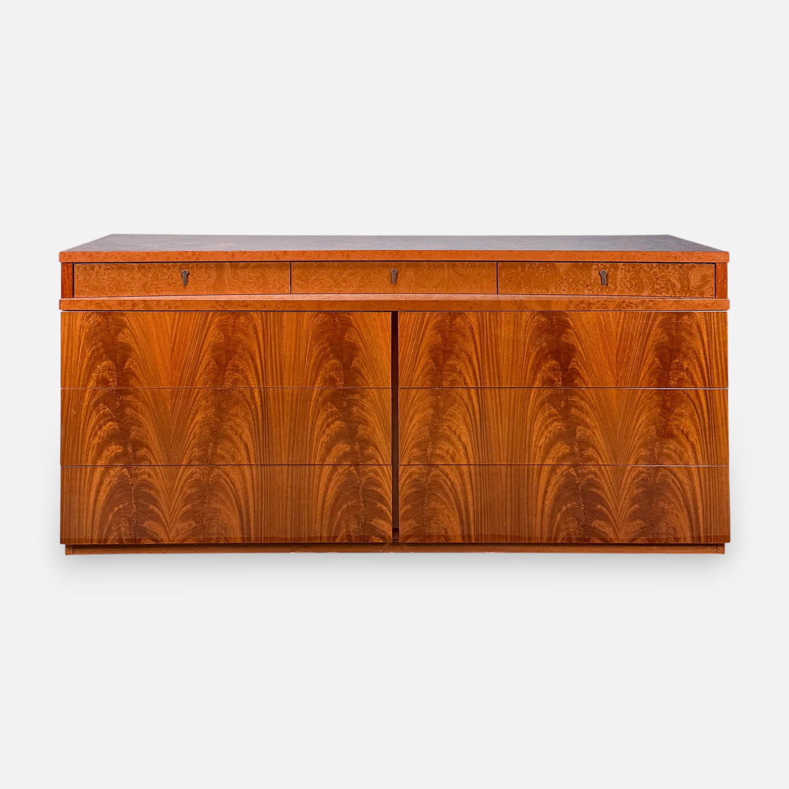 Italian Modernist Burl Wood 9-Drawer Dresser w/Bookmatched Veneer (1 of 5)