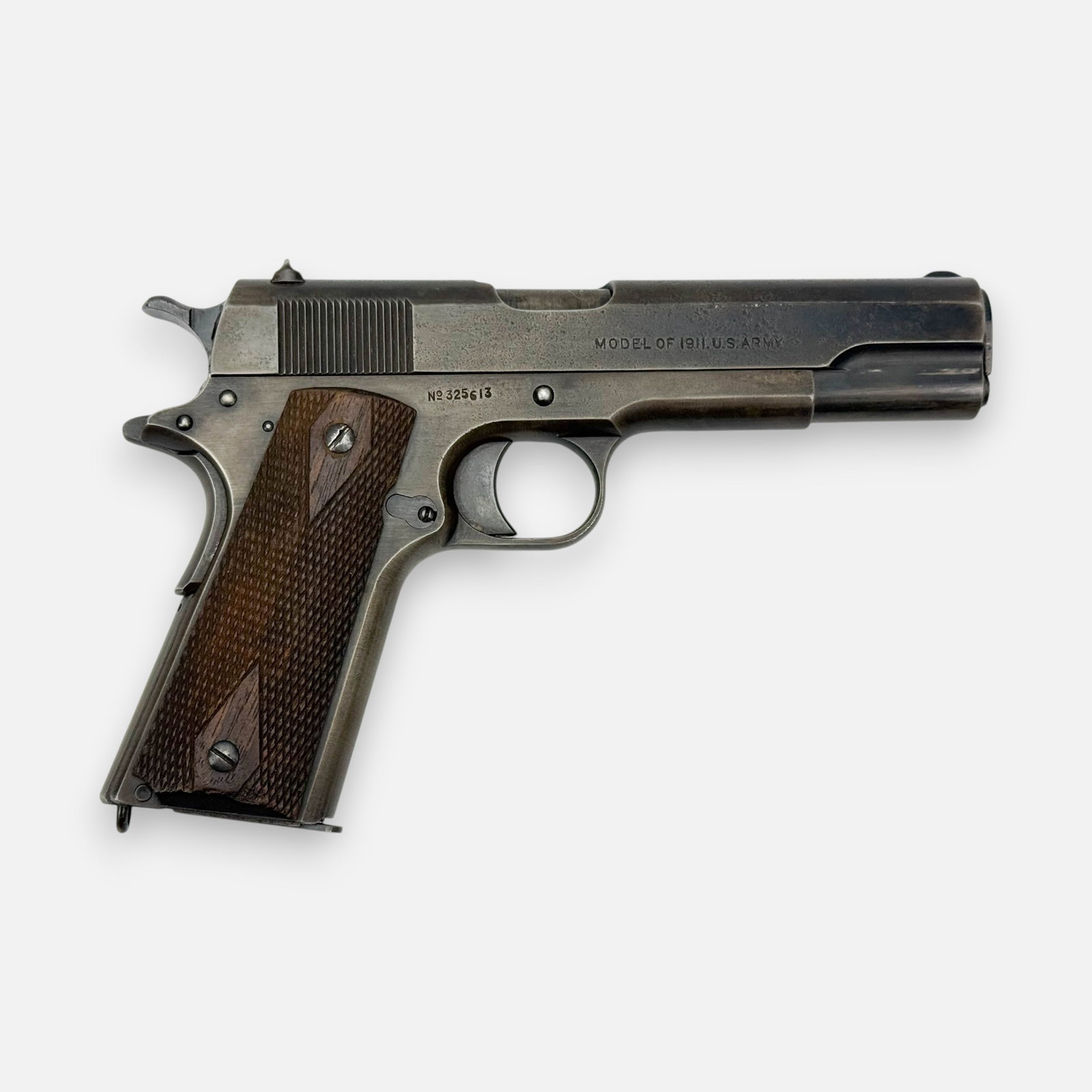 1918 WWI US Army 1911 Colt 45 Pistol Government Issue Military Model: Ca. 1918, in used condition as shown, with original wood grips. Engraved as shown on both sides.