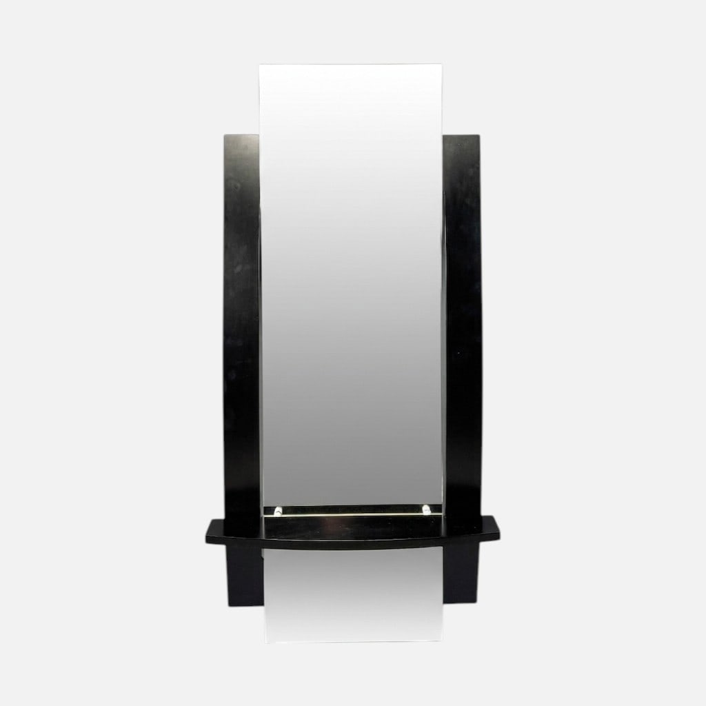 Contemporary Modernist Black Painted Wall Mirror: Very good condition as shown. For shipping, we highly recommend Donald Camden at UPS Store 4608. Alternatively, reach out to one of our preferred shippers listed at the link below or elect for LiveShi