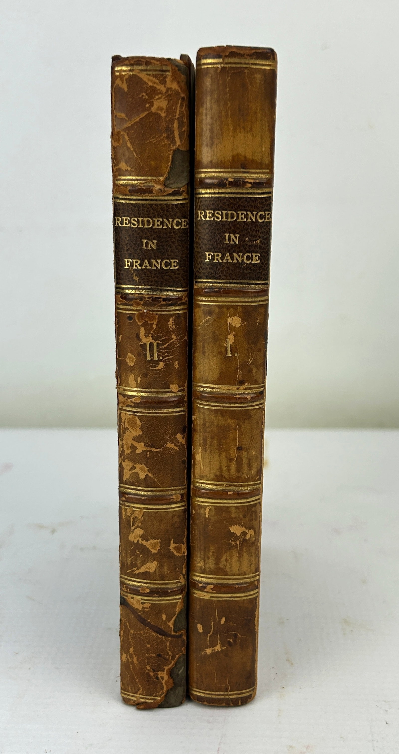 J. Fennimore Cooper Residence in France 1836 London 2-Volume Book Set: Raised gilt-stamped spine, 3/4 Morocco marbleized cover. Cover separation. Overall fair to good. For shipping, we highly recommend Donald Camden at UPS Store 4608. Alternatively, reach out to one of o