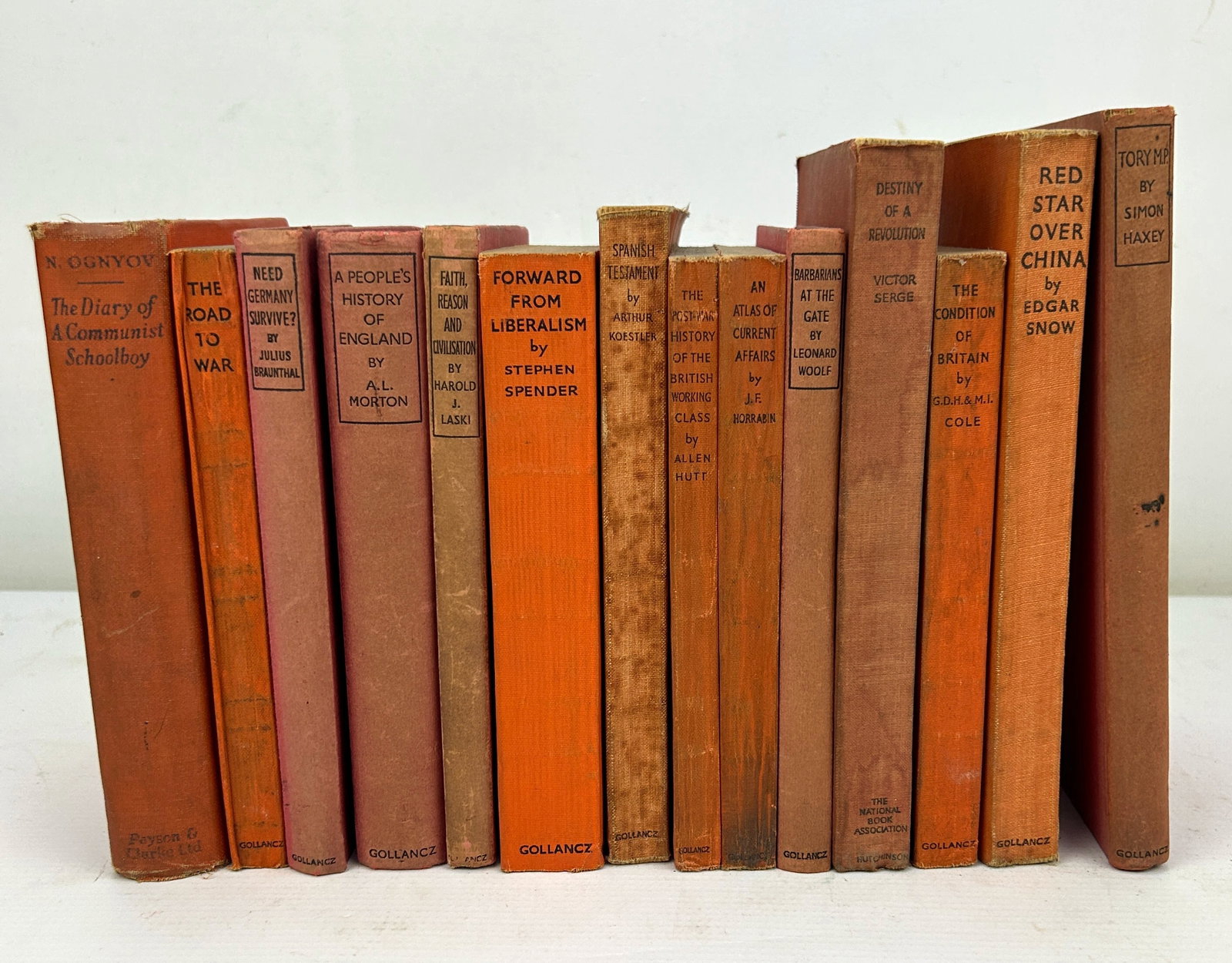 14 Piece Group Lot "Left Book Club Edition" 1930s Communist/Socialist United Kingdom Volumes: This rare group features mostly 1st editions and all are in fair to good condition, and complete. All linen wrappers, soft cover. For shipping, we highly recommend Donald Camden at UPS Store 4608. Alt