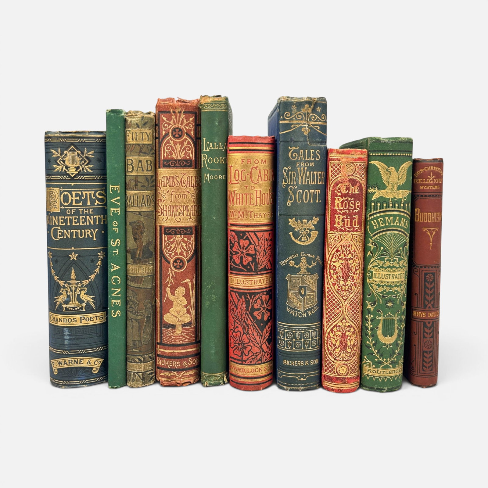 Antique Decorative Bindings: Group of 10 Gilt-Stamped Cloth Books: Condition varies from fair to good, see photos. For shipping, we highly recommend Donald Camden at UPS Store 4608. Alternatively, reach out to one of our preferred shippers listed at the link below or