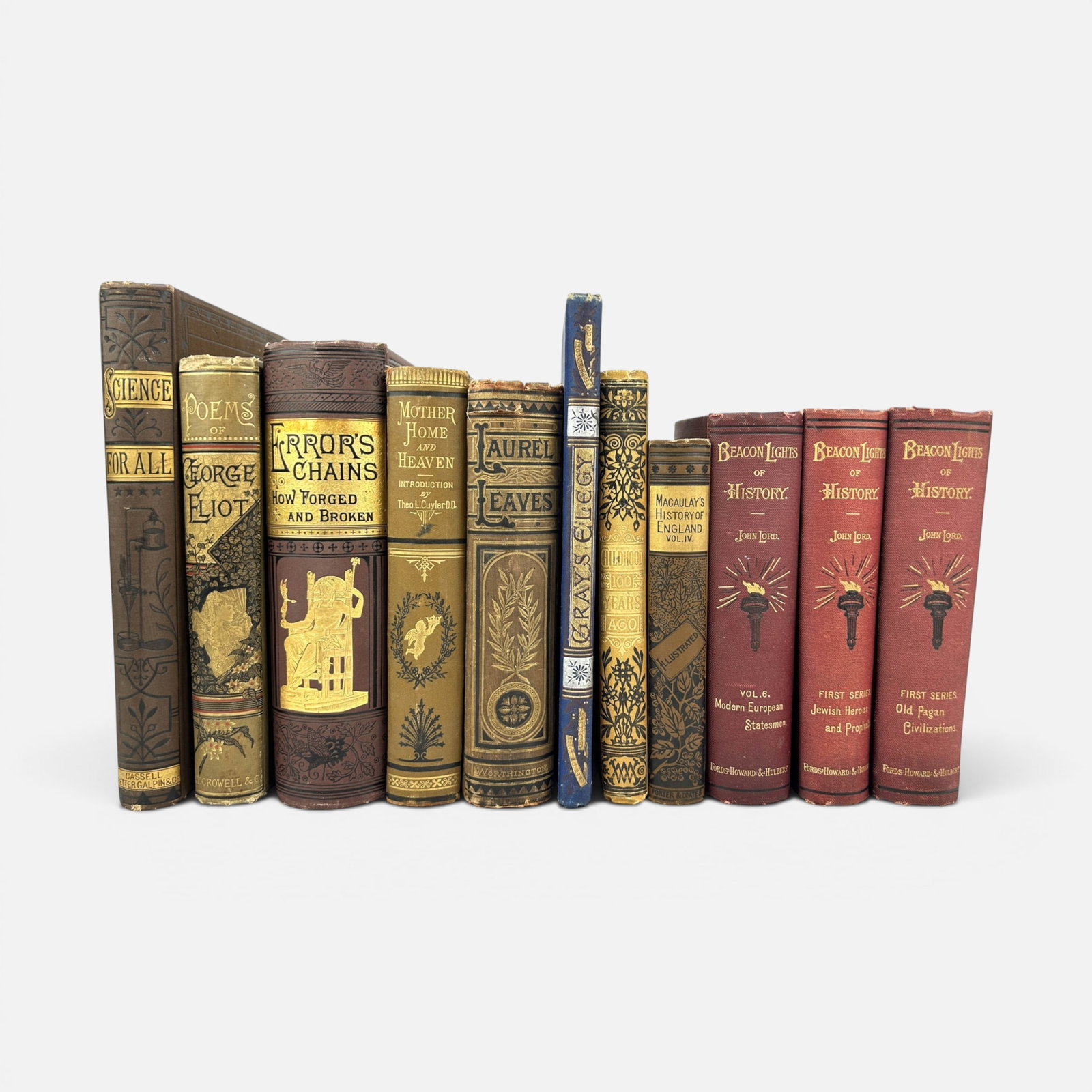 Decorative Bindings: Group of 11 Antique Gilt-Stamped Cloth Illustrated Books Lot #2 (1 of 14)