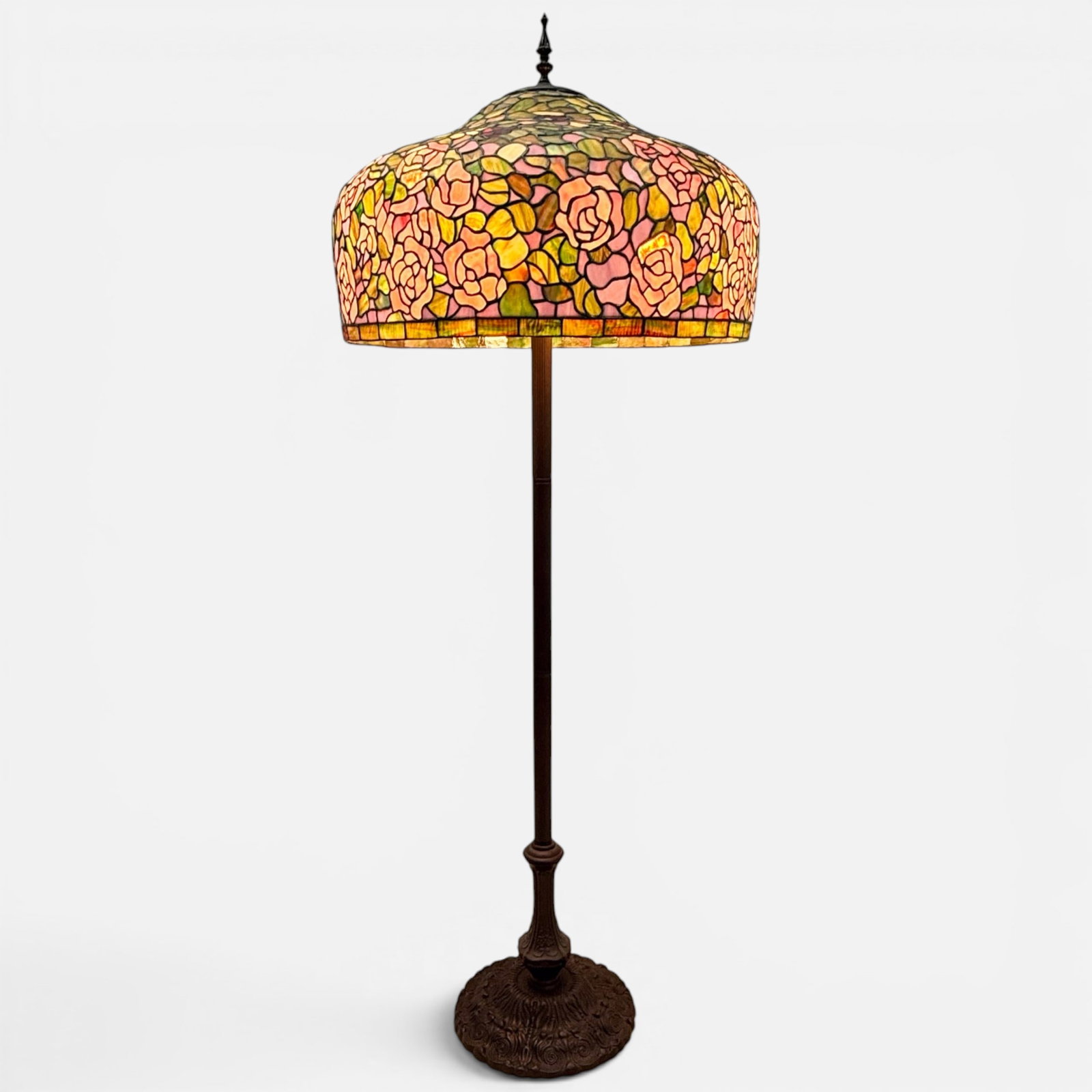 Tiffany Style Leaded Stained Glass Floor Lamp w/Red & Pink Roses (1 of 12)