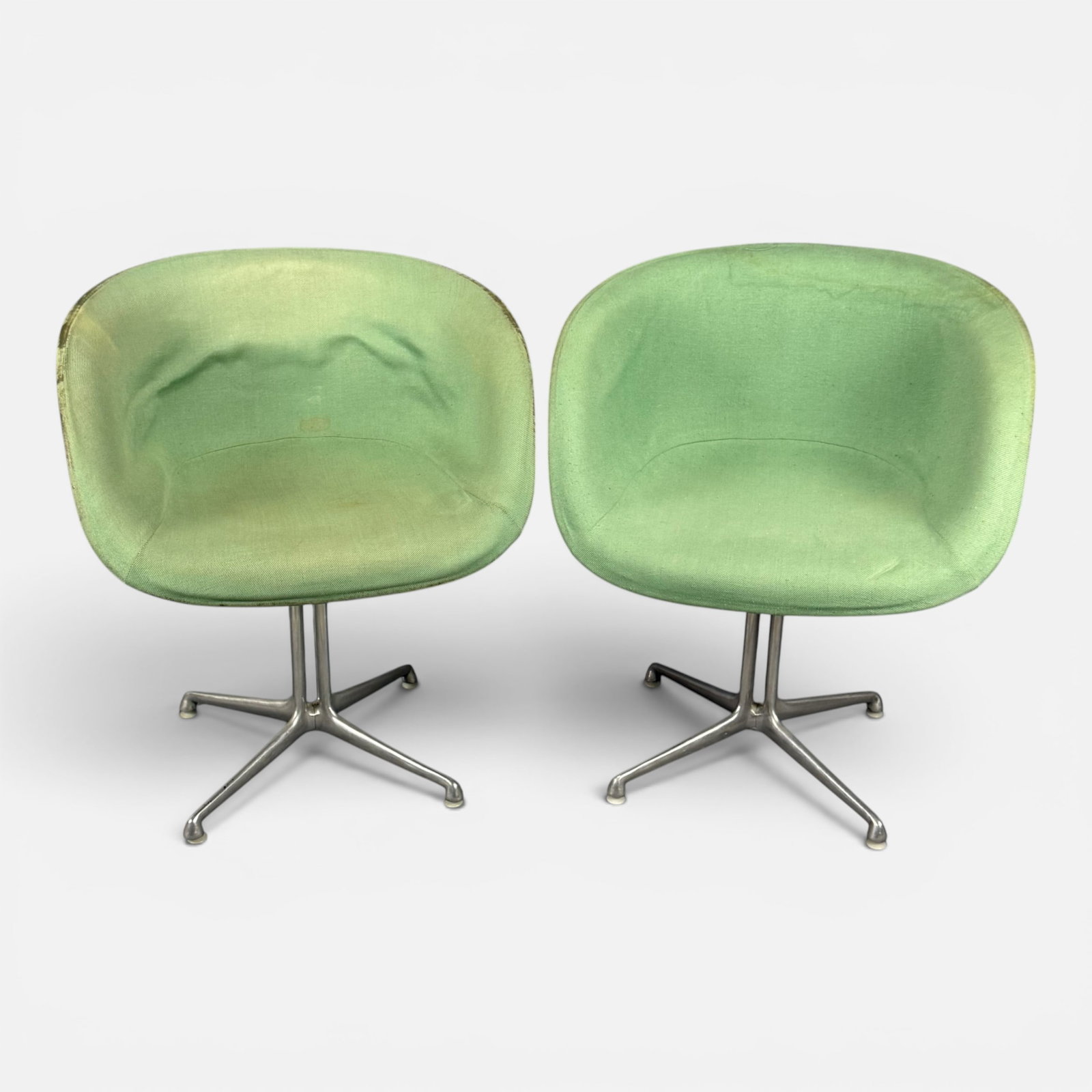 Pair Charles & Ray Eames for Herman Miller "La Fonda" MCM Chairs w/Orig Green Fabric Upholstery (1 of 14)