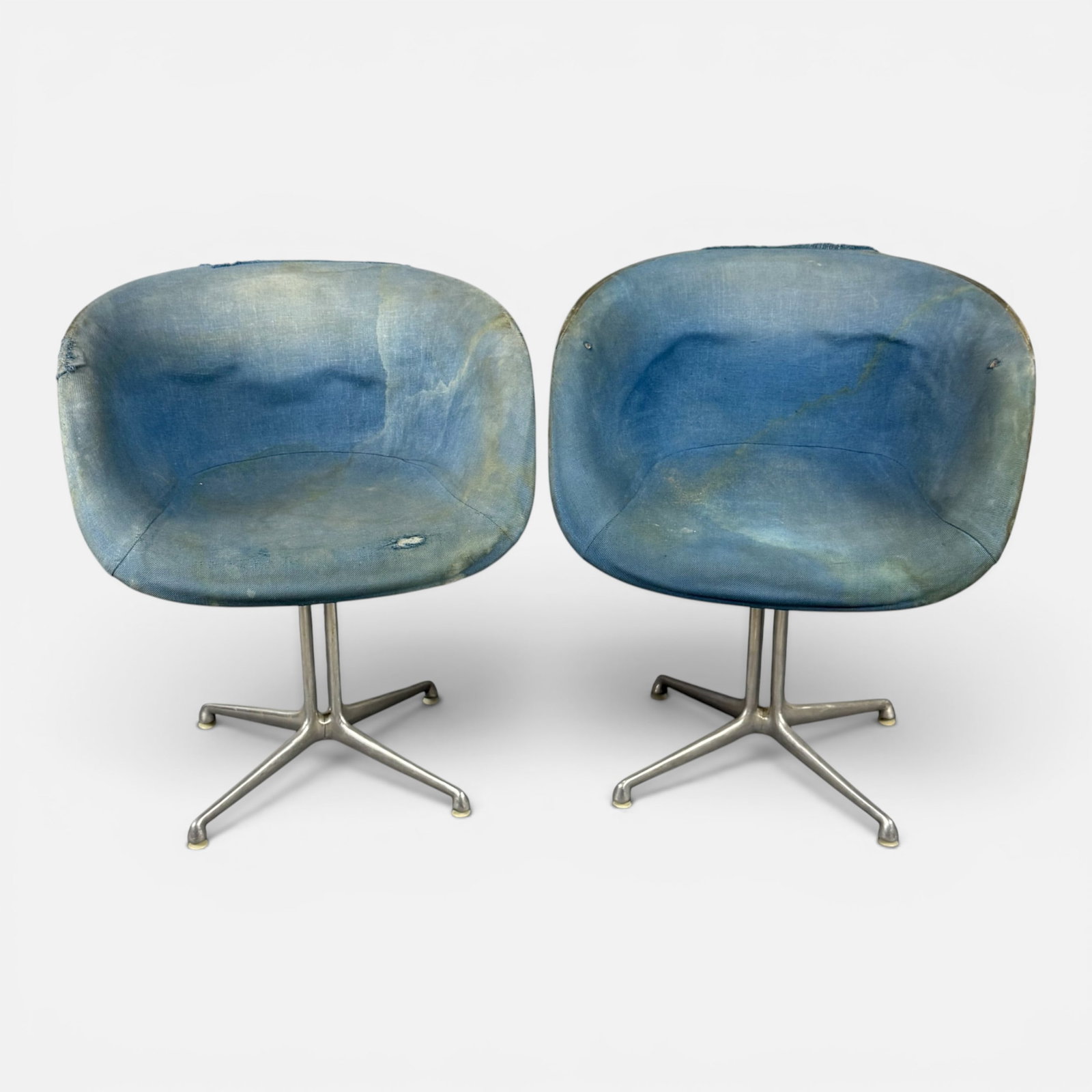 Pair Charles & Ray Eames for Herman Miller "La Fonda" MCM Chairs w/Orig Blue Fabric Upholstery (1 of 9)
