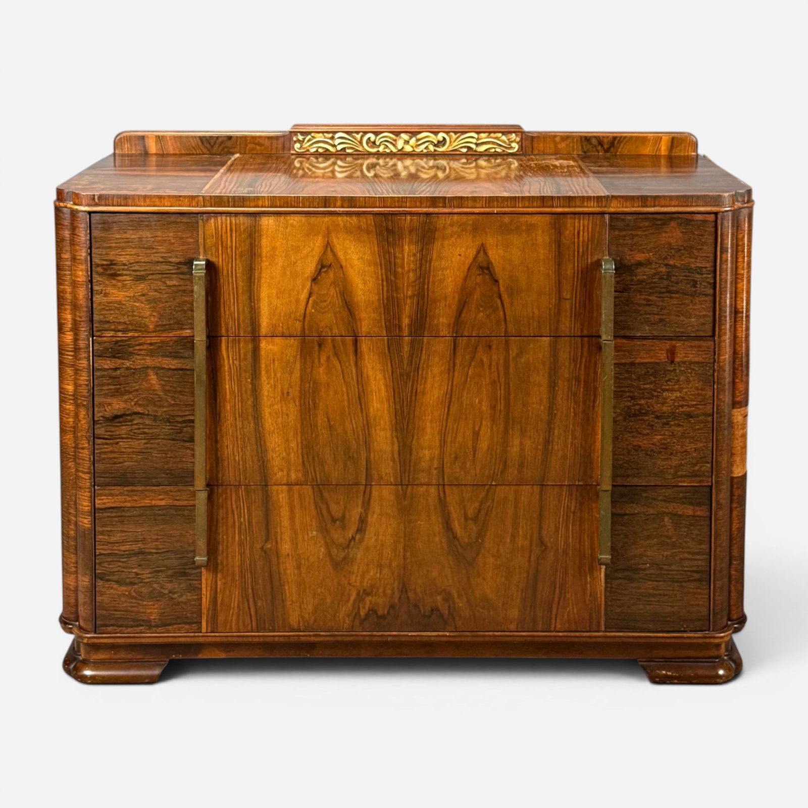 Art Deco 3-Drawer Walnut Chest of Drawers w/Copper Inlay (1 of 10)